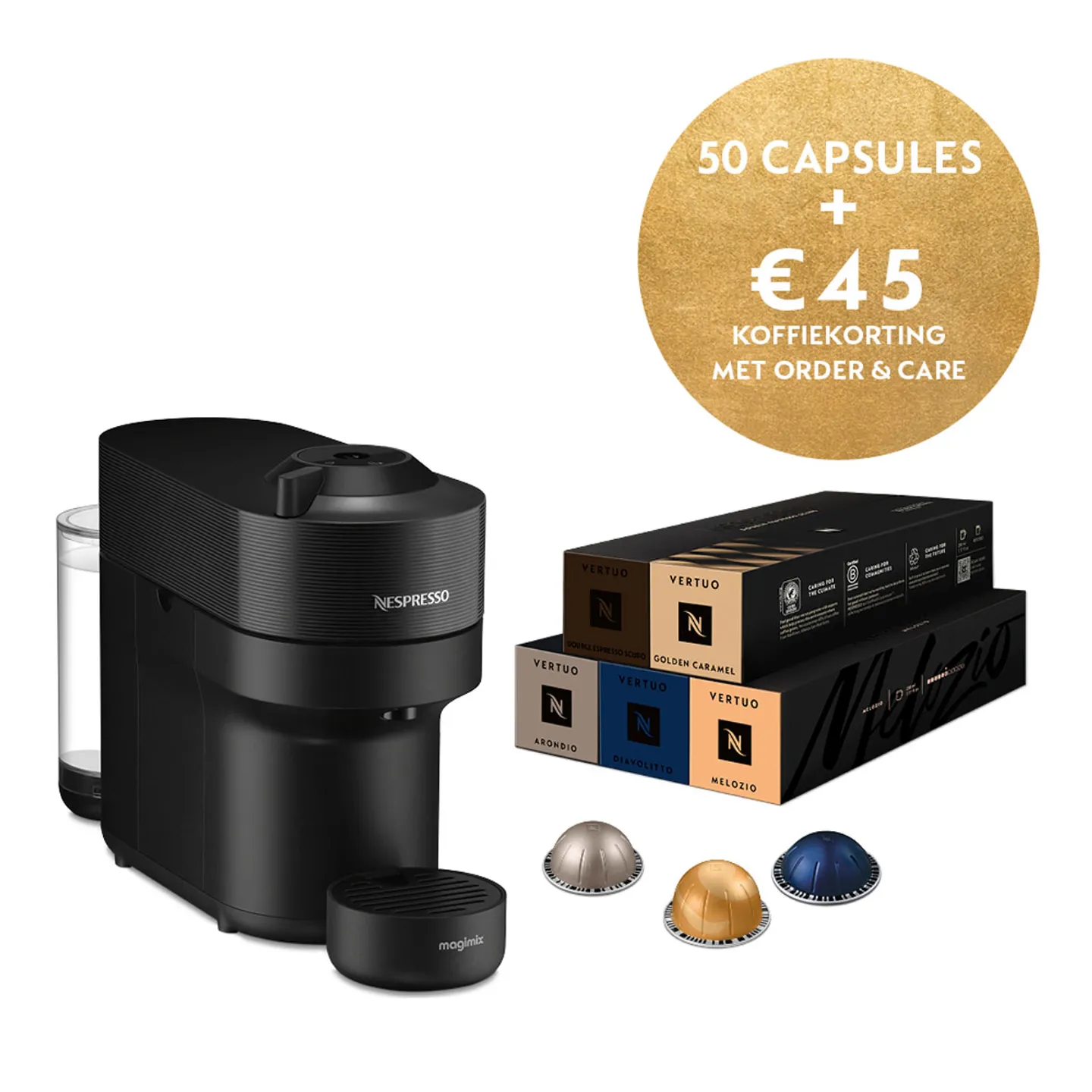 Magimix Koffiemachine Nespresso Vertuo Pop Zwart + 50 Capsules Bestel