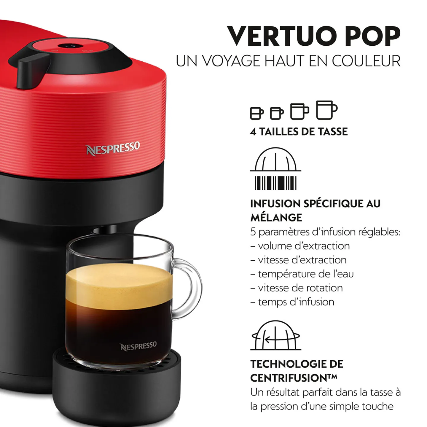 Krups Machine à café Nespresso Vertuo Pop Rouge + 50 Capsules Livré