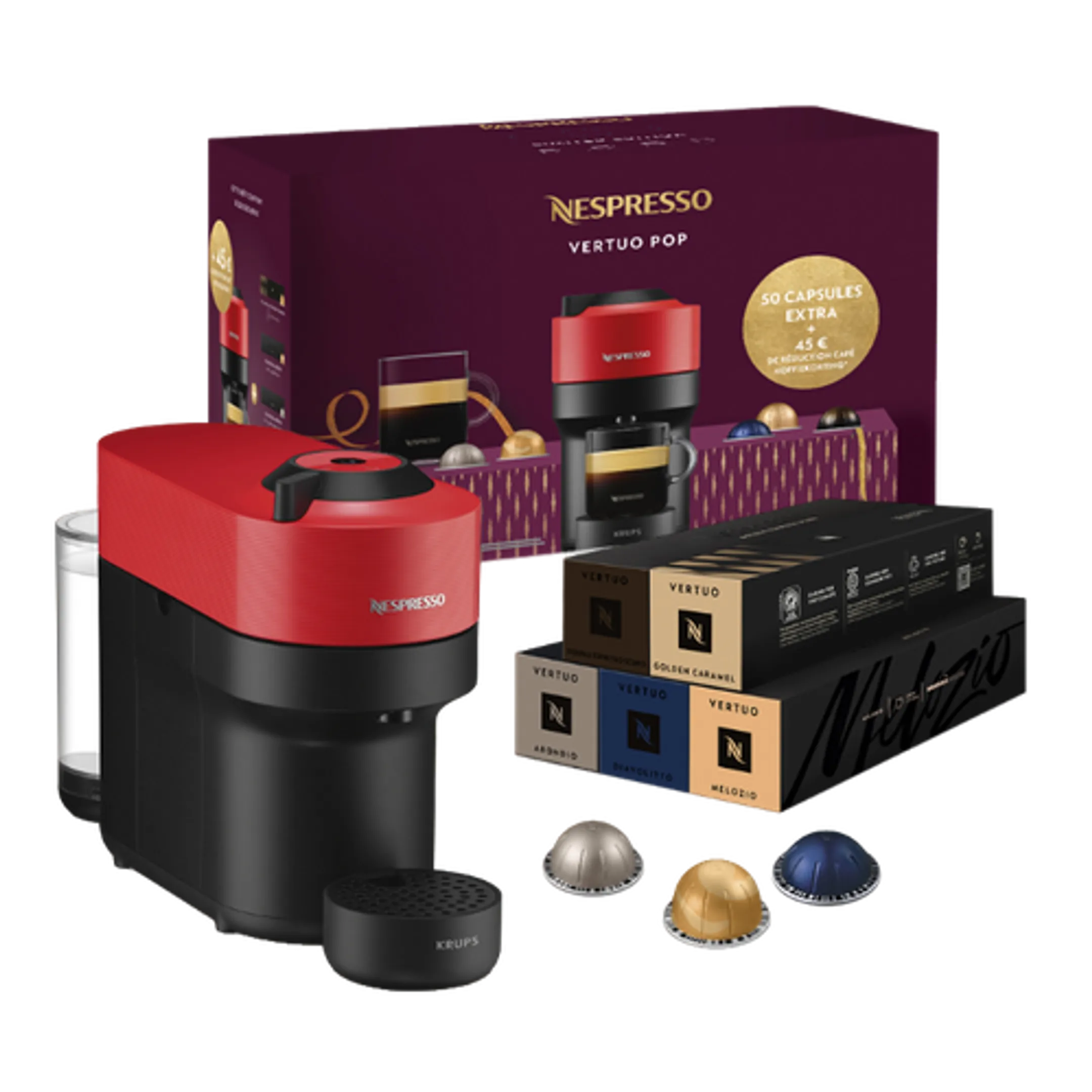 Koffiemachine Nespresso Vertuo Pop Rood + 50 Capsules