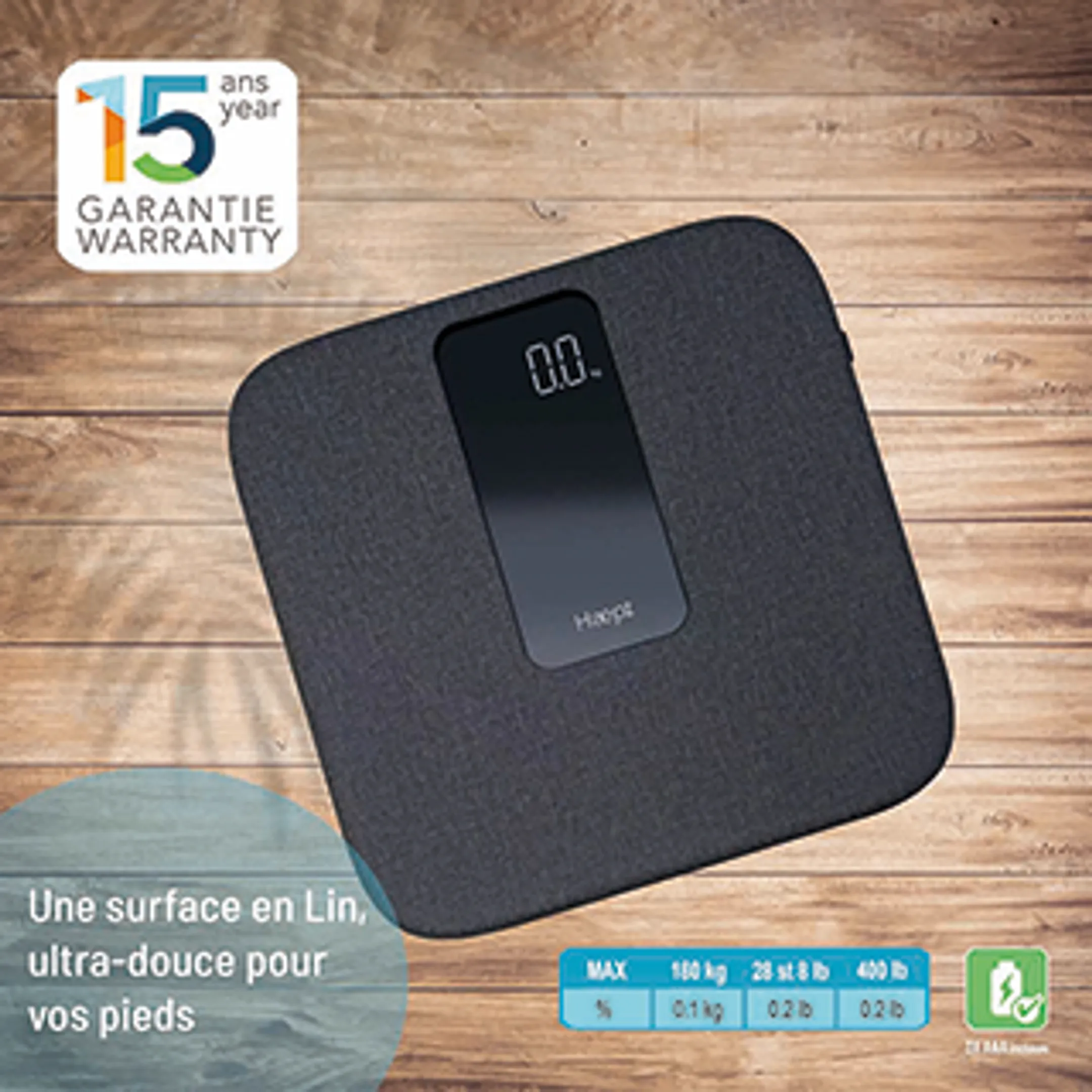 HAEPI Pèse-personne Lin Doux, 180kg, Design, Piles incl image
