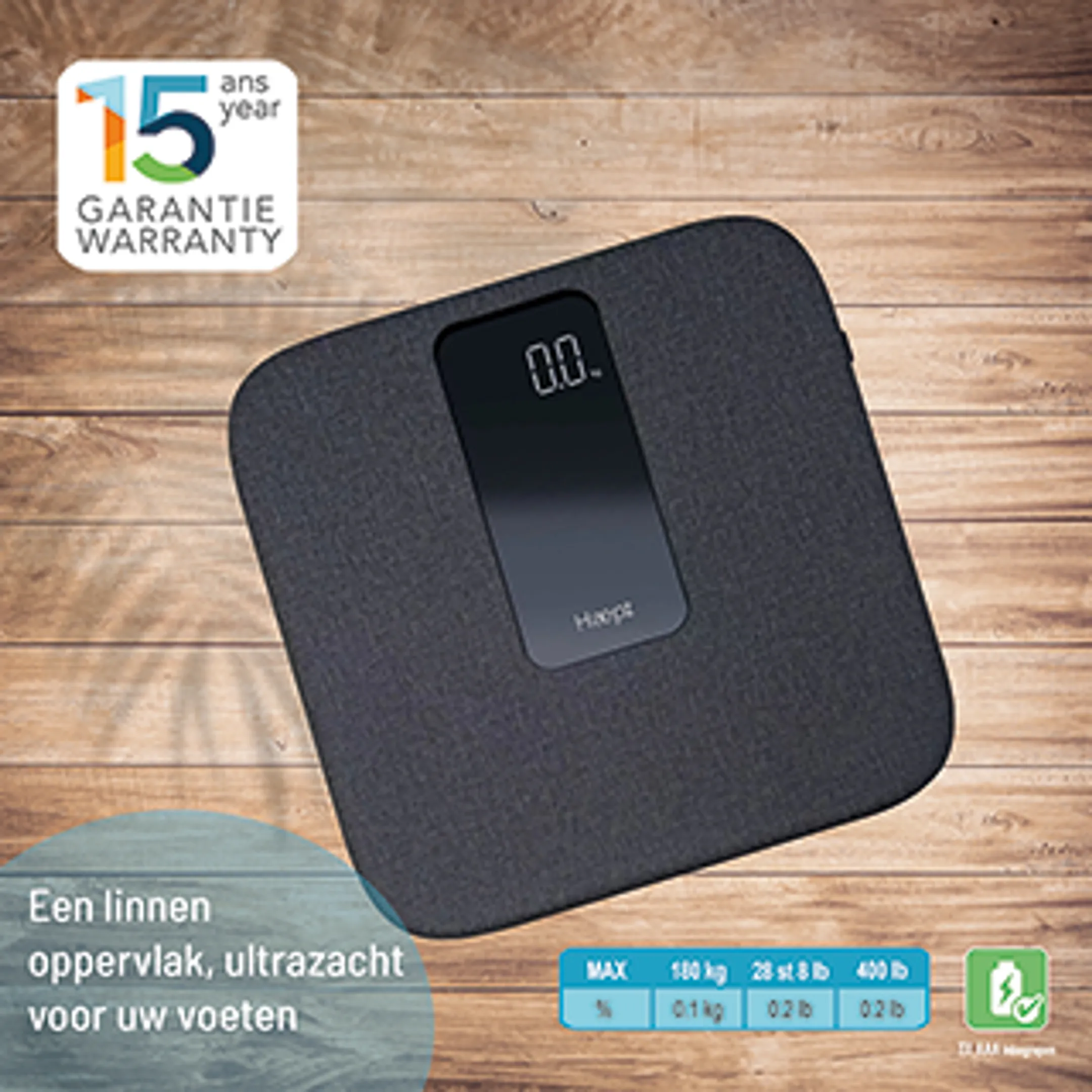 HAEPI Personenweegschaal Zachte Linnen Weegschaal, 180kg, Batterijen incl image