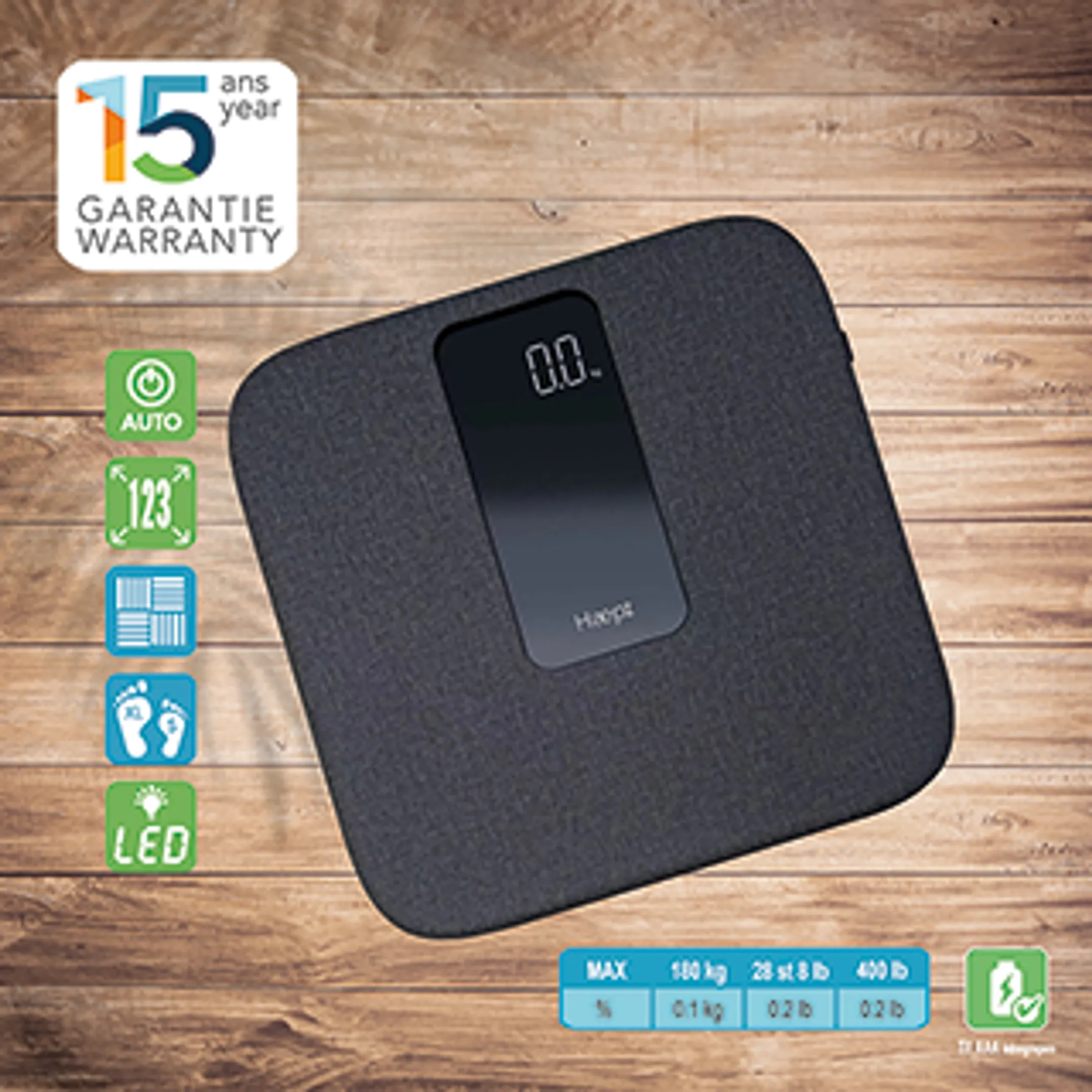 HAEPI Personenweegschaal Zachte Linnen Weegschaal, 180kg, Batterijen incl image