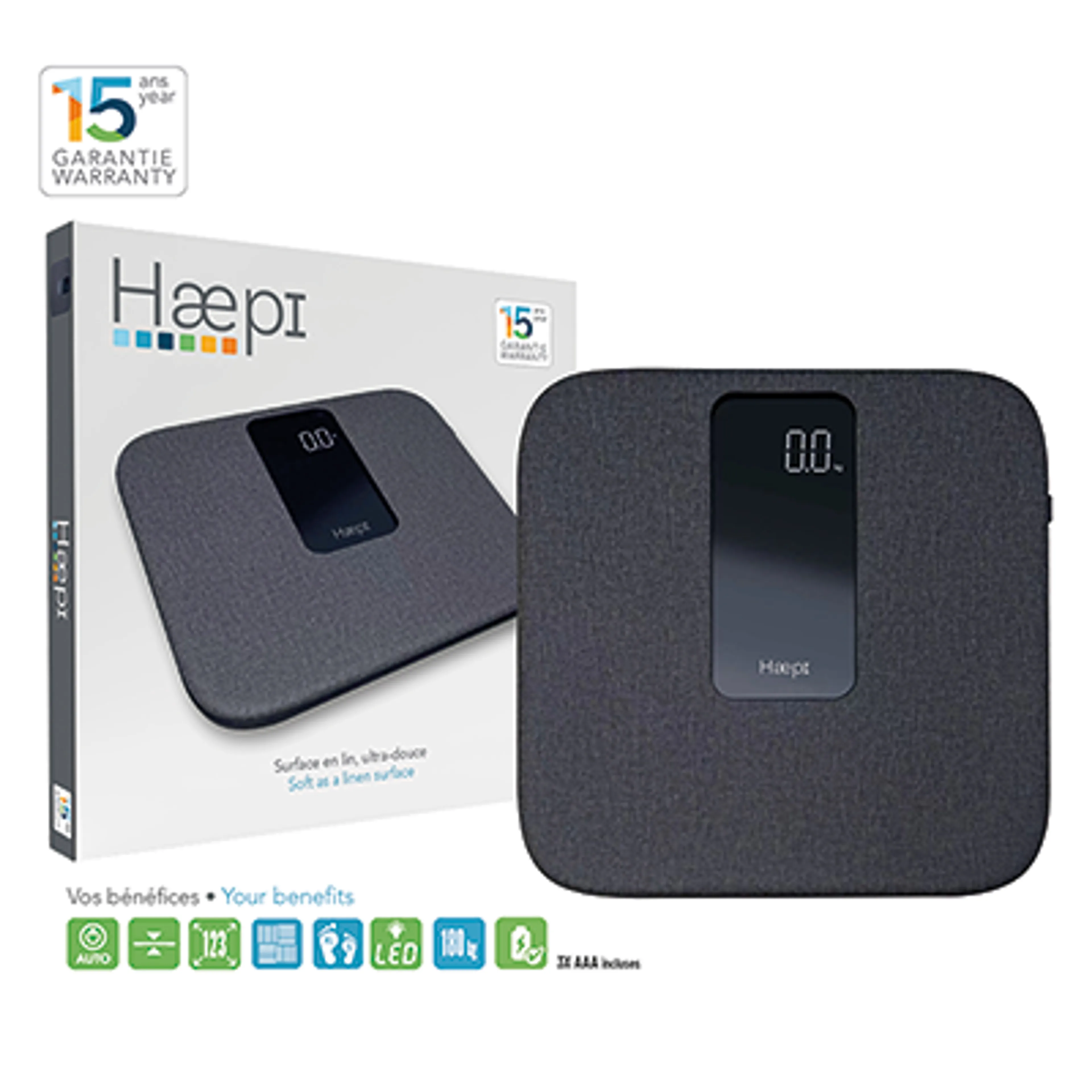 HAEPI Pèse-Personne Lin Doux, 180kg, Design, Piles incl image