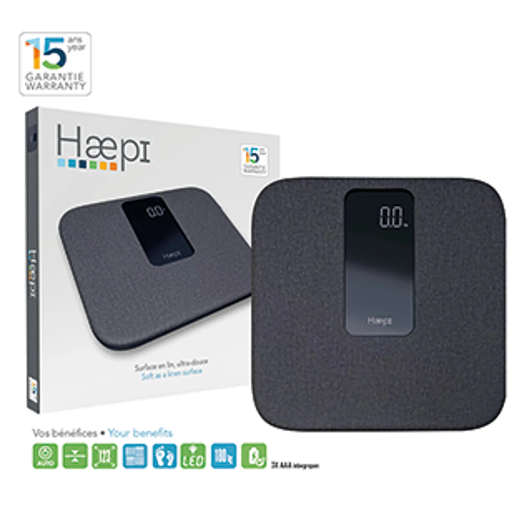 HAEPI Personenweegschaal Zachte Linnen Weegschaal, 180kg, Batterijen incl image