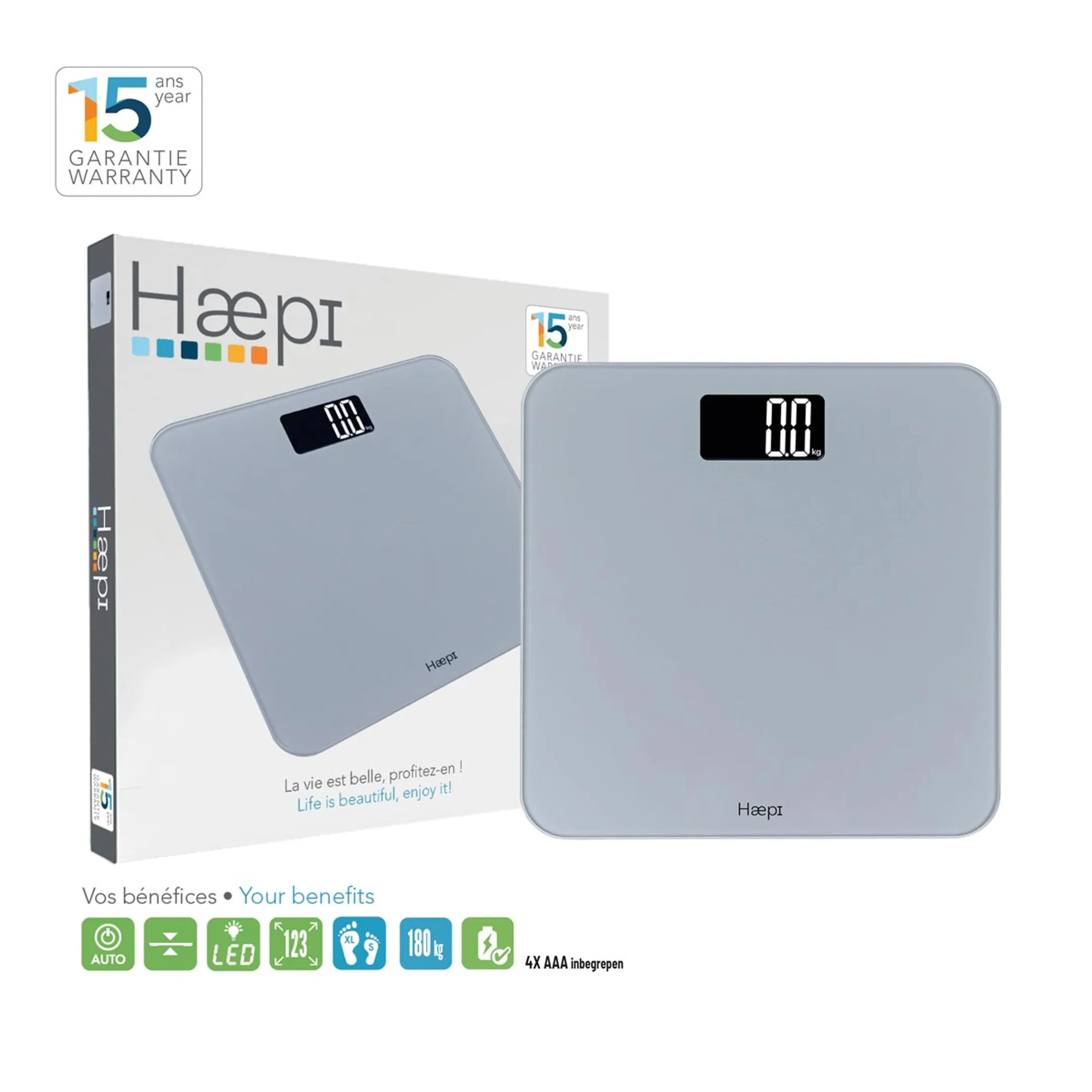HAEPI Personenweegschaal, Groot Display, 180kg, Batterijen incl image