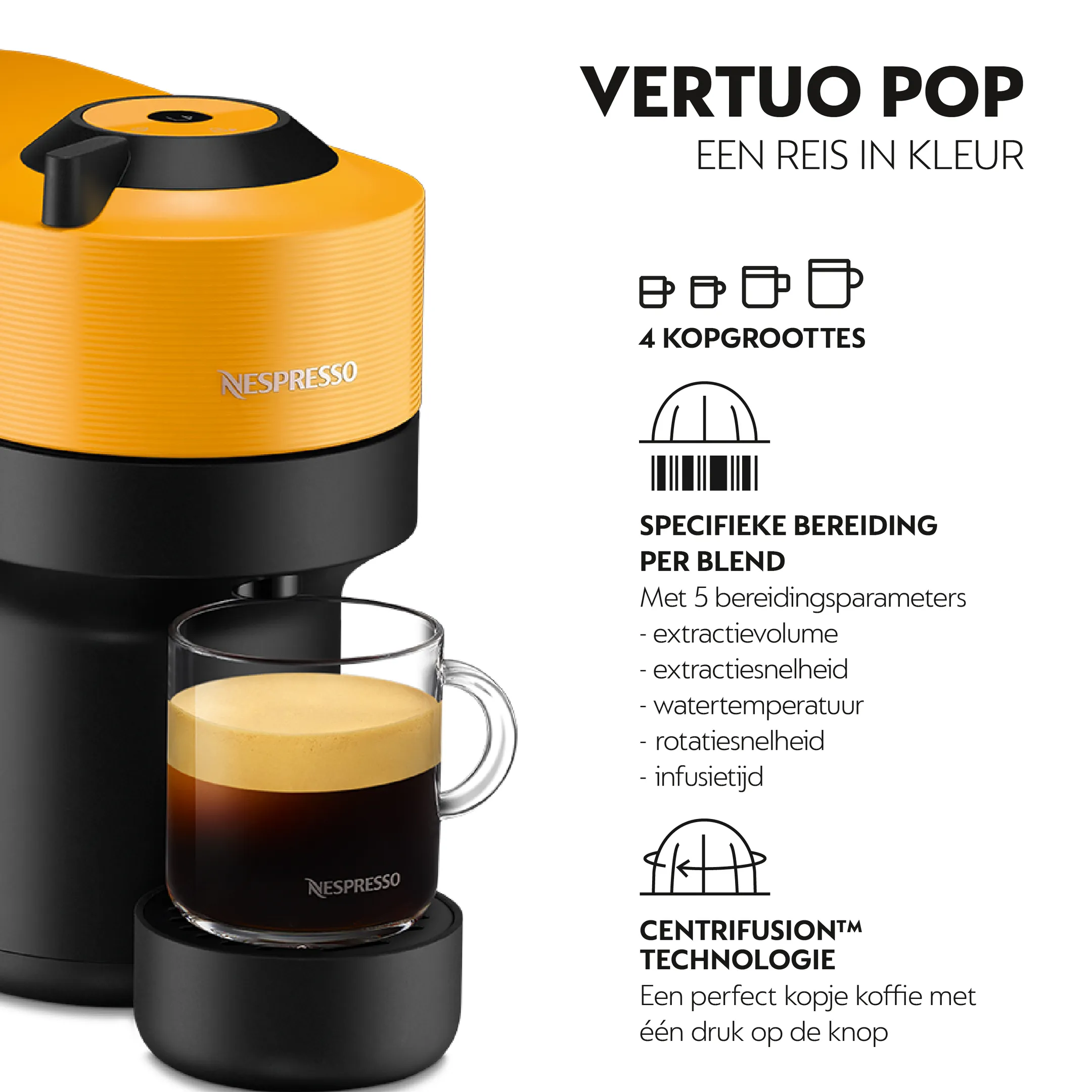 Koffiemachine Nespresso Vertuo Pop, Mango Yellow