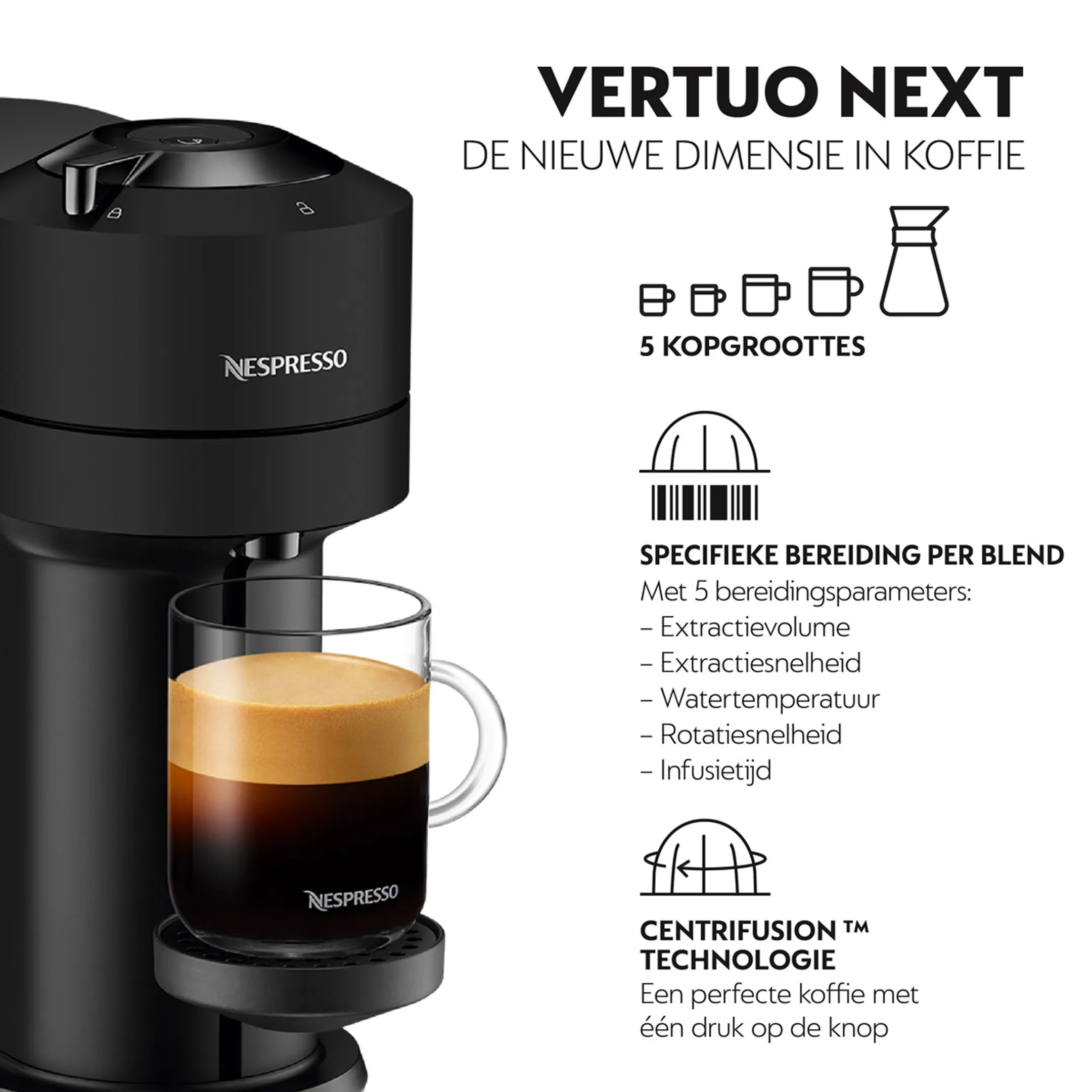 Krups Nespresso Vertuo Next koffiemachine, Matt Black image