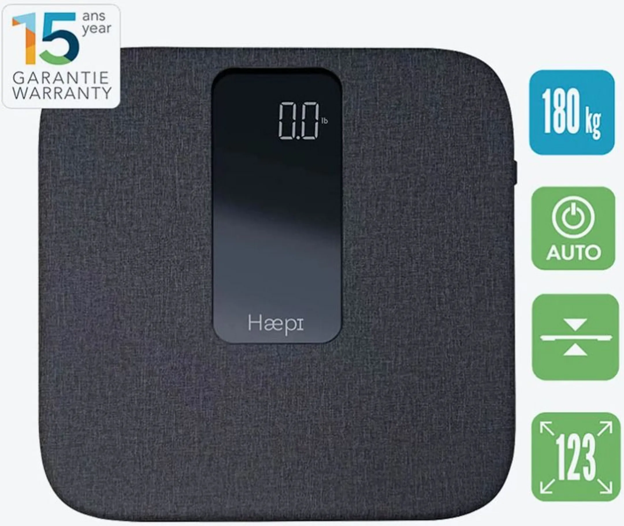 HAEPI Pèse-personne Lin Doux, 180kg, Design, Piles incl image
