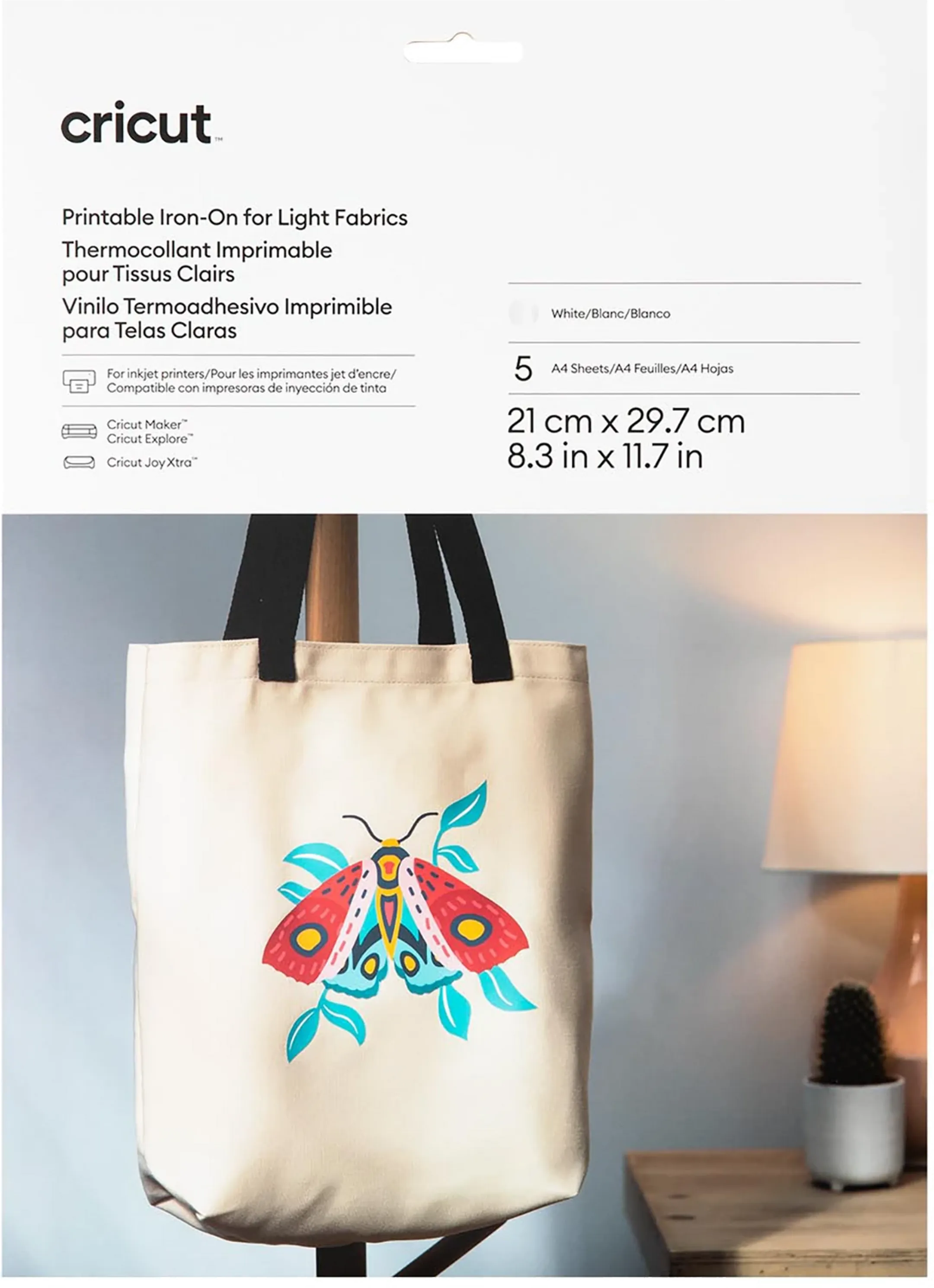 Cricut Iron-On Imprimable pour les tissus légers - A4 (5 feuilles) image