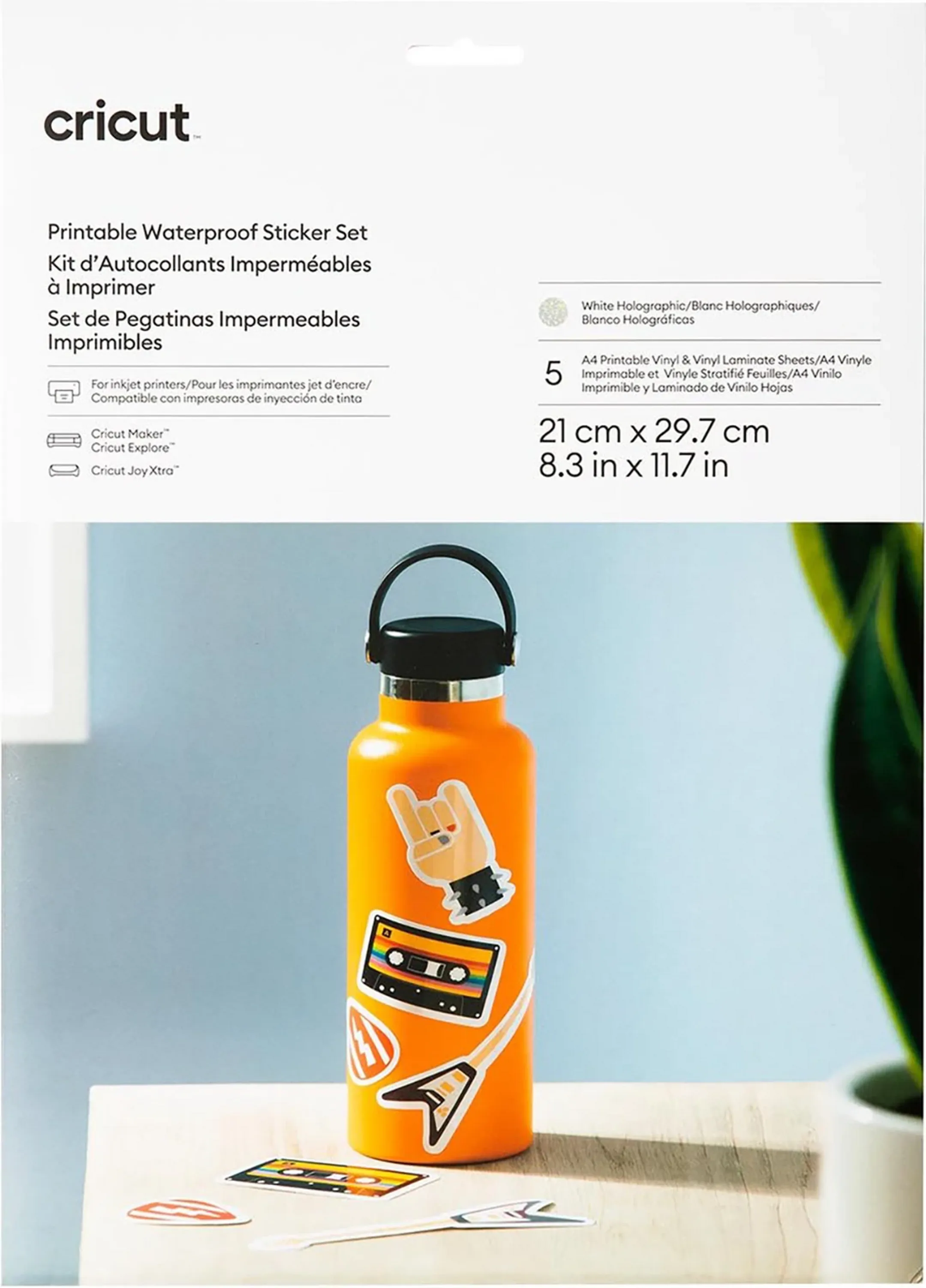 Waterbestendige Stickerset - Holografisch wit - A4 (5 vellen)