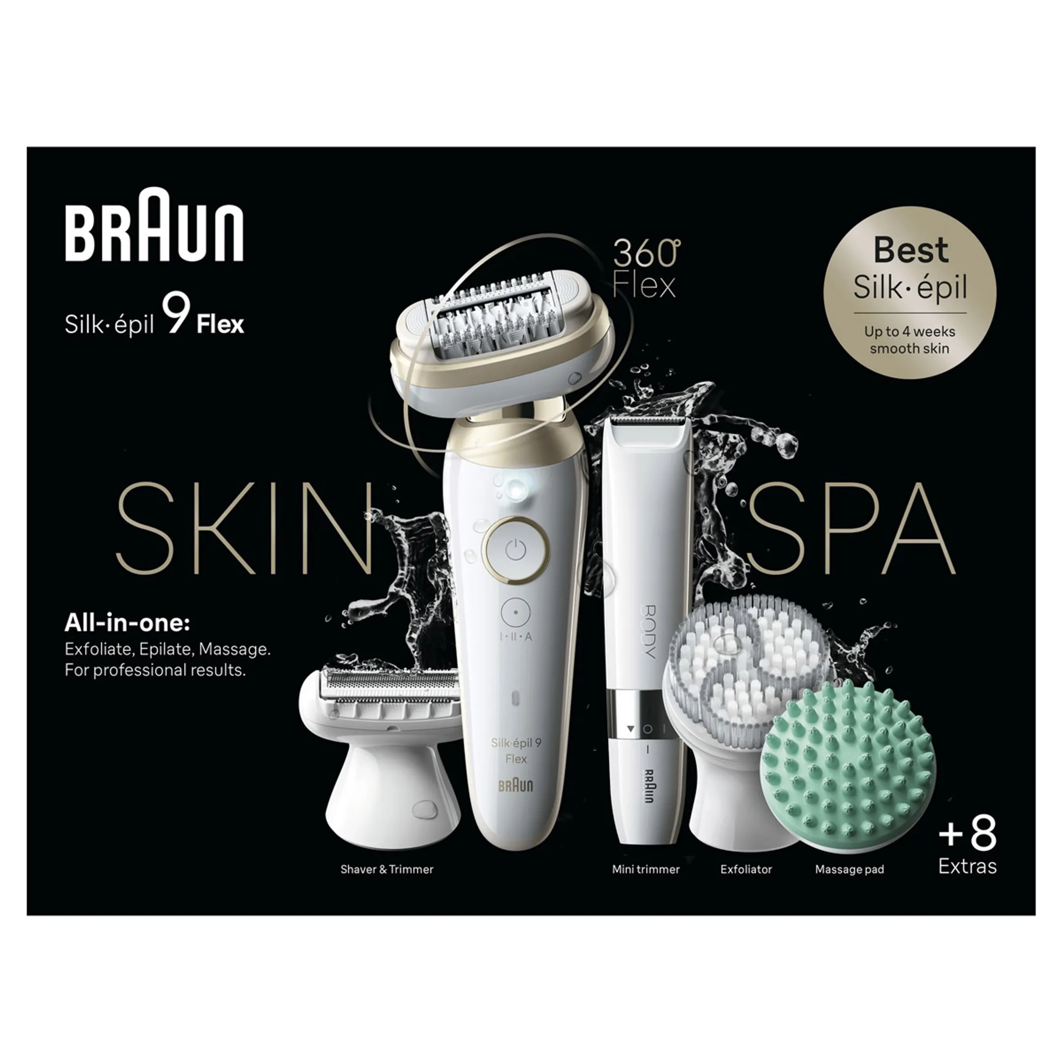 Braun Silk-épil 9 Flex SkinSpa, Épilateur Pour Une Épilation Facile, 9-481 3D, Blanc/Doré image