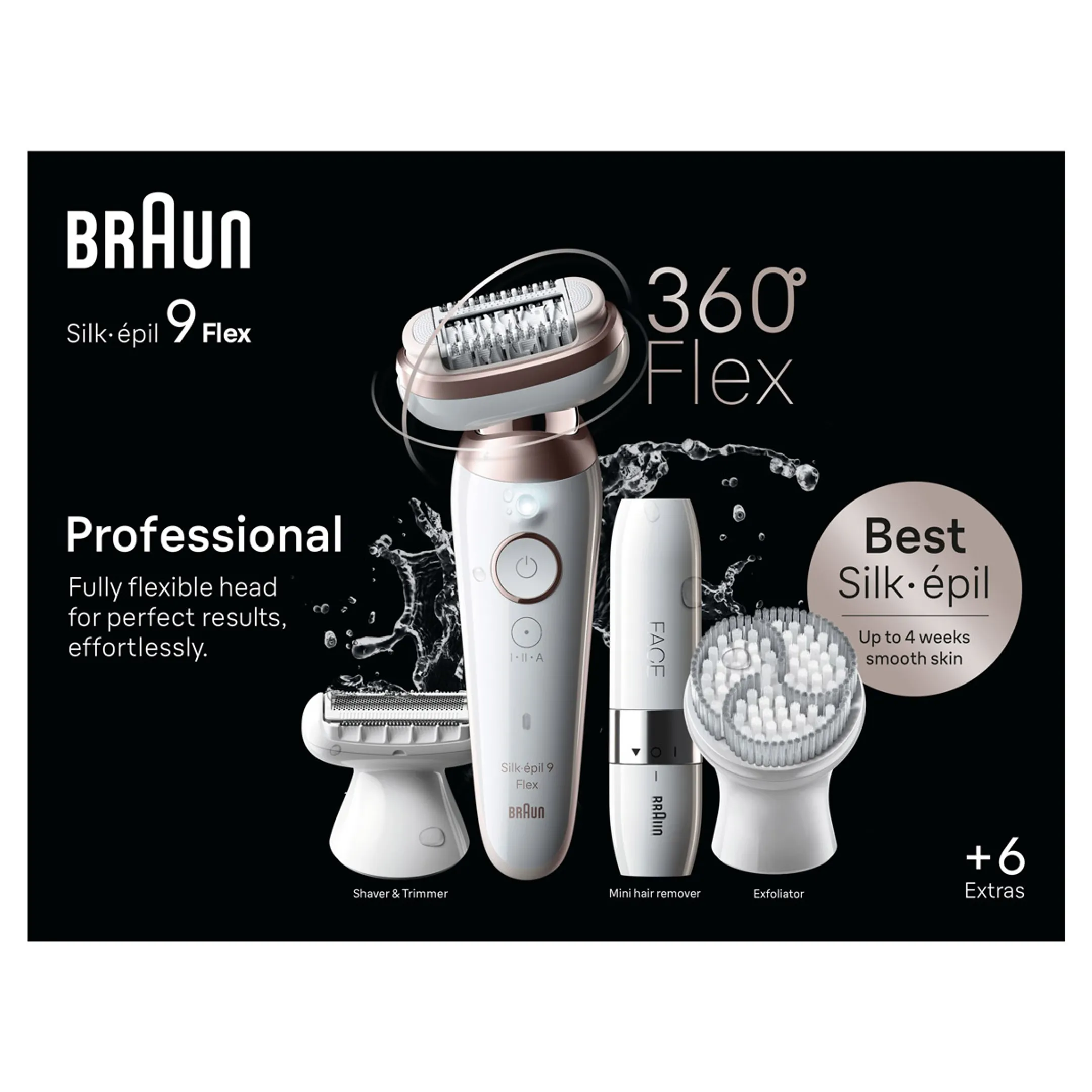 Braun Silk·épil 9 Flex, Epilator Voor Eenvoudig Ontharen, 9-360 3D, Wit/Roze Titan image