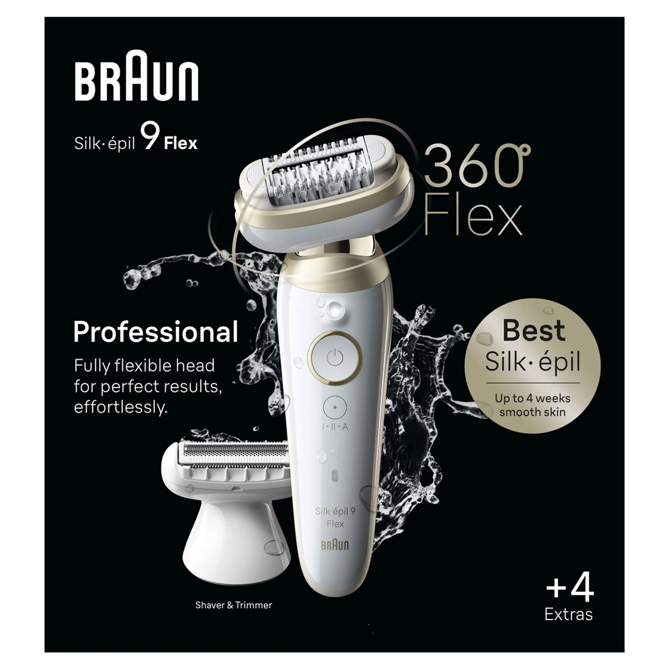 Braun Silk·épil 9 Flex, Epilator Voor Eenvoudig Ontharen, 9-041 3D, Wit/goud image