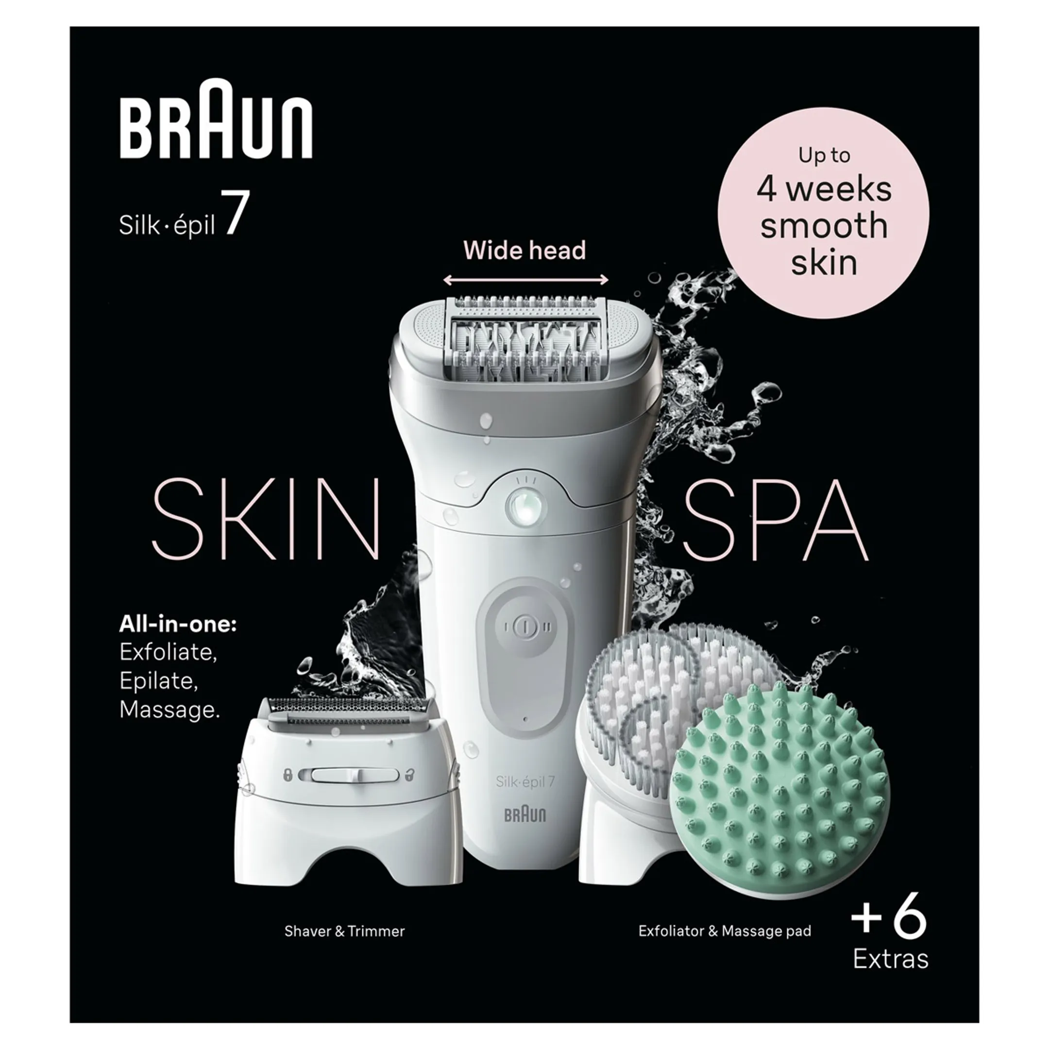 Braun Silk·épil 7 SkinSpa, Epilator Voor Eenvoudige Ontharing, Langdurig Gladde Huid, 7-081, Wit/Zilver image