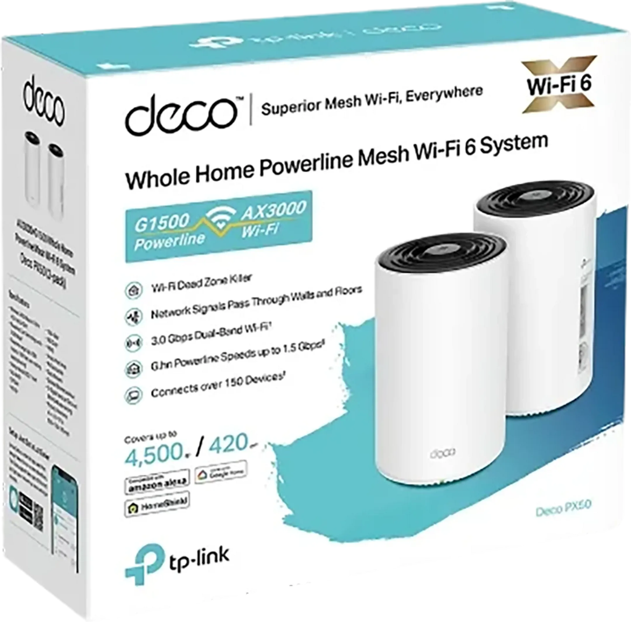TP Link Deco PX50 AX3000 + G1500 Powerline Mesh Wi-Fi 6 - 2 pack image