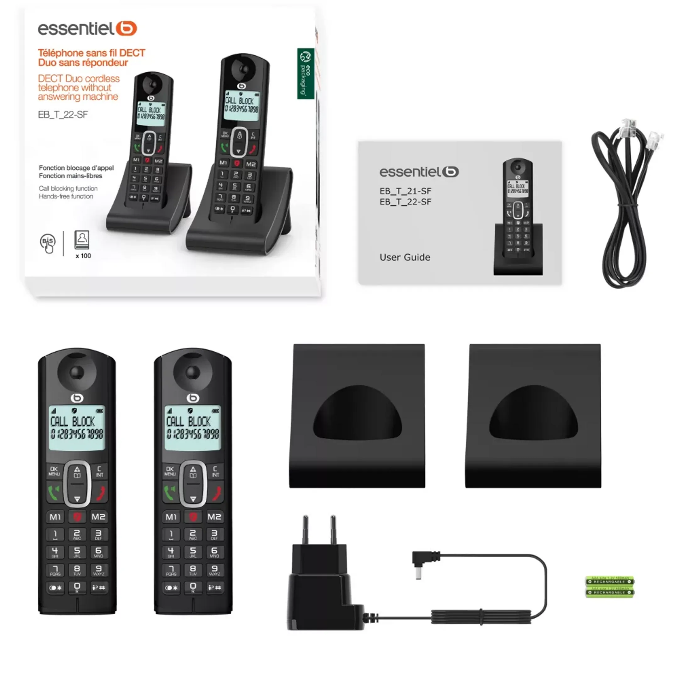 Essentiel-B Téléphone sans fil Tribu duo V3 - Noir image