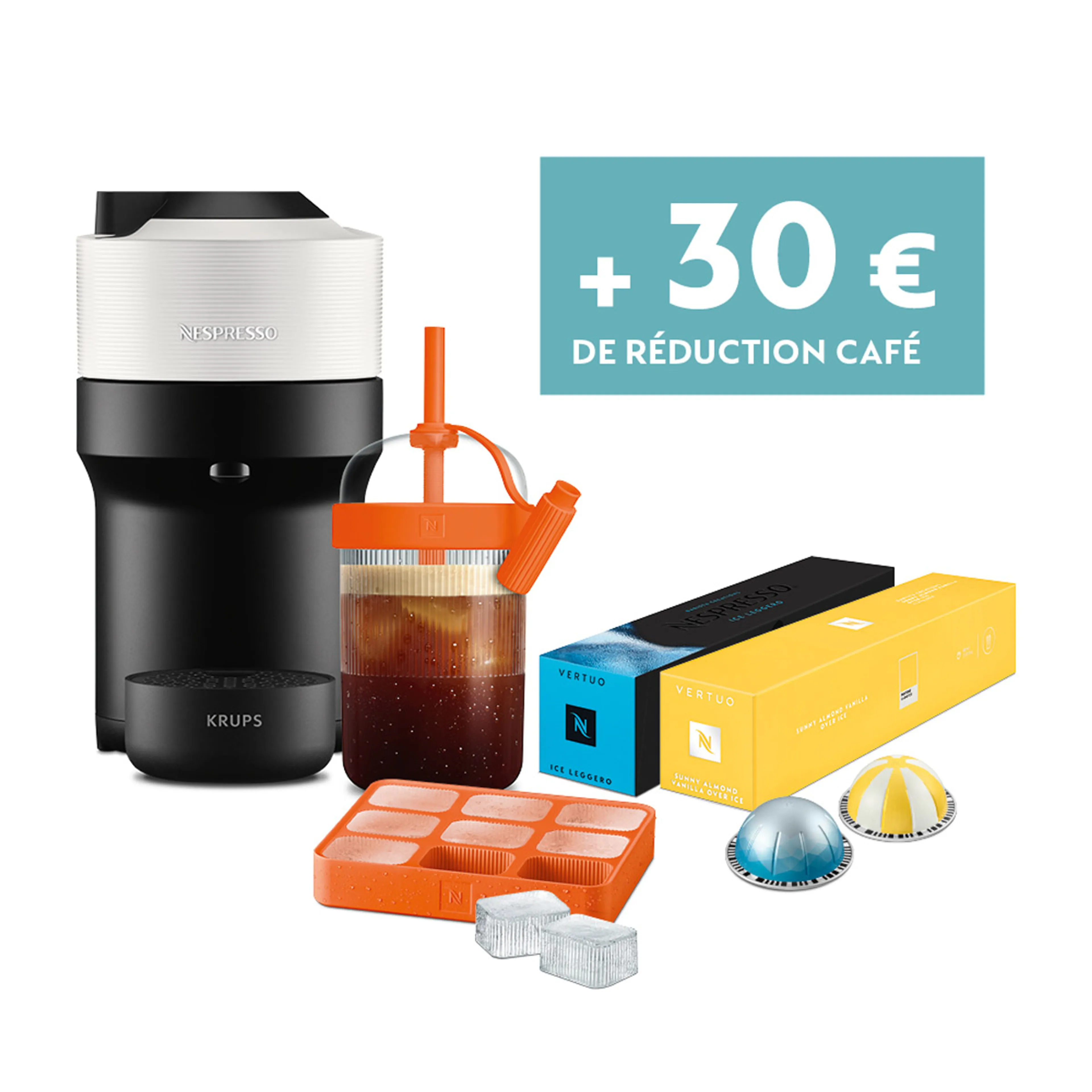 Krups Machine à café Nespresso Vertuo Pop Coconut White + 20 capsules + Tumbler + Moule à glaçons image