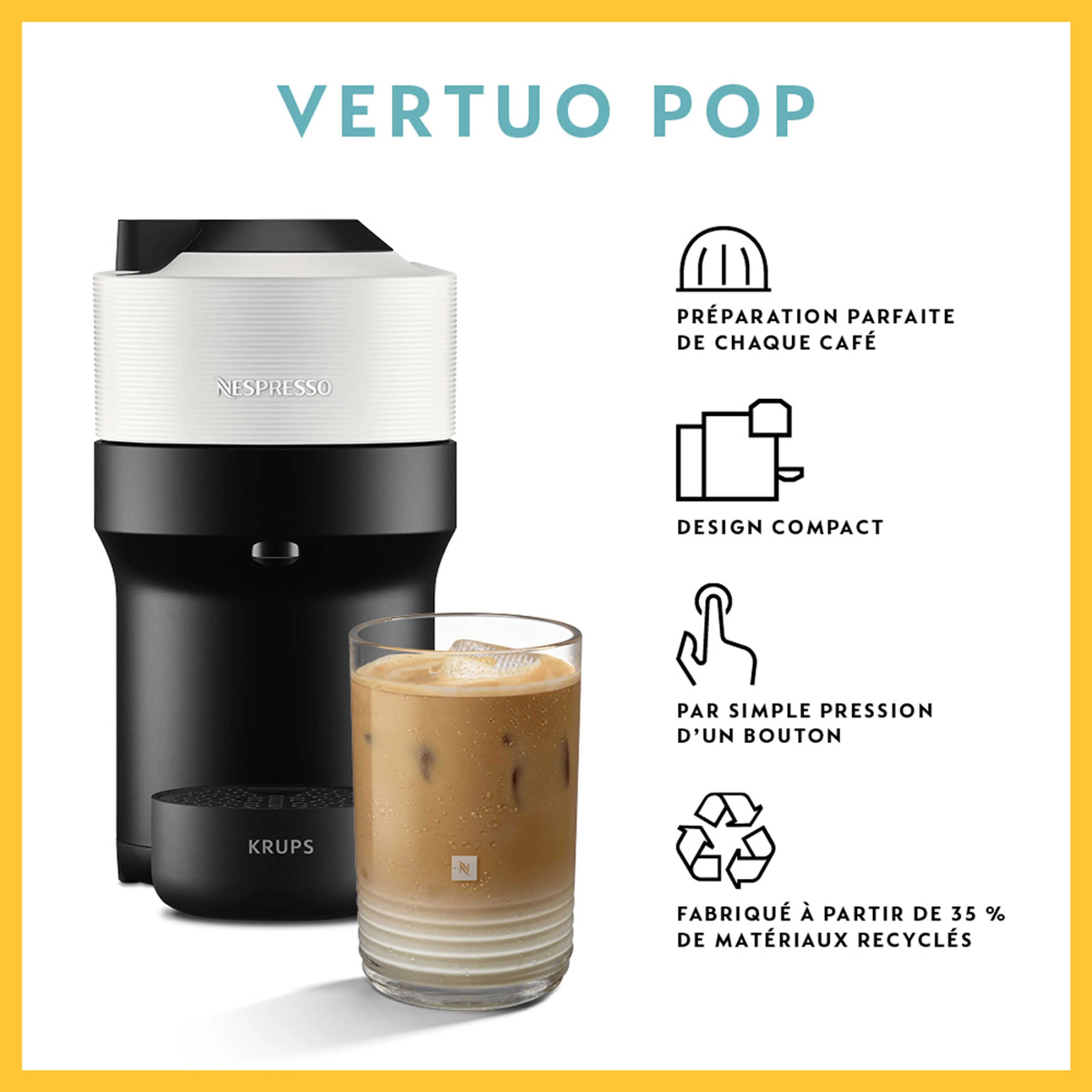 Krups Machine à café Nespresso Vertuo Pop Coconut White + 20 capsules + Tumbler + Moule à glaçons image