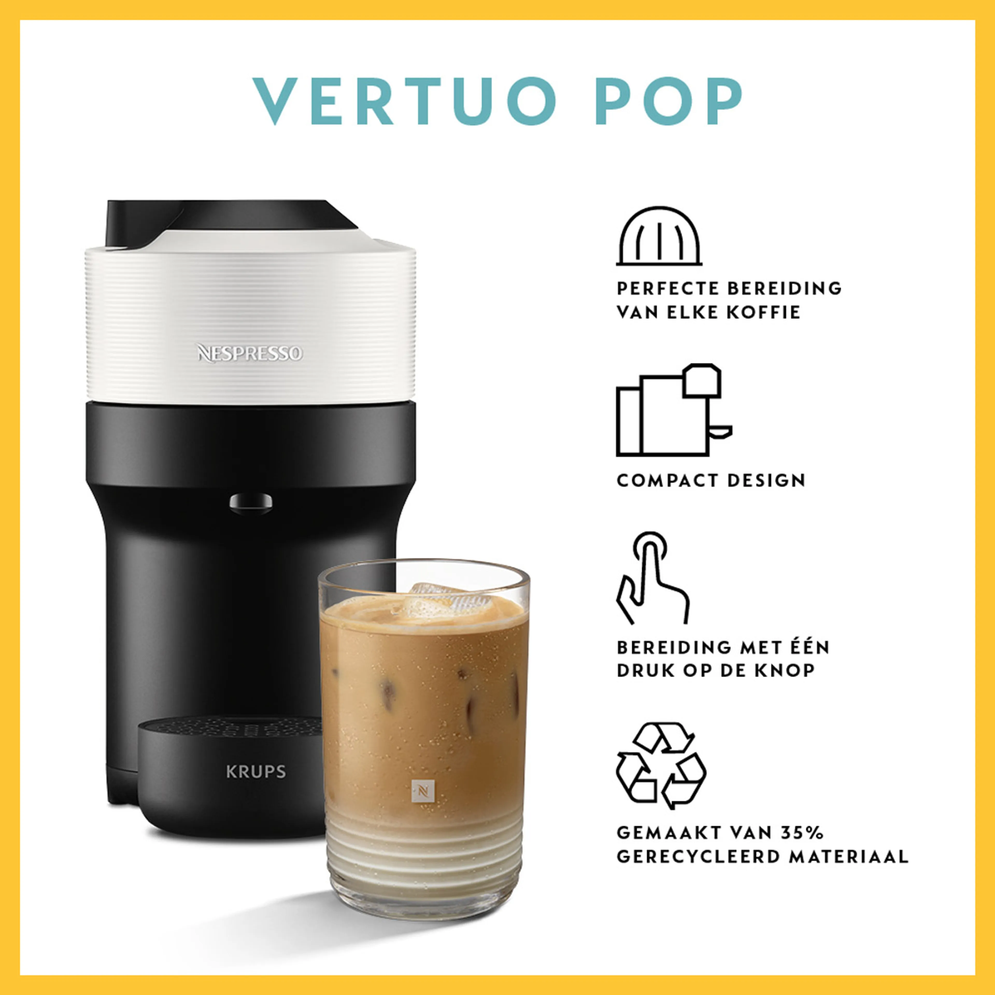 Krups Koffiemachine Nespresso Vertuo Pop Coconut White + 20 capsules + Tumbler + Ijsblokjesvorm image