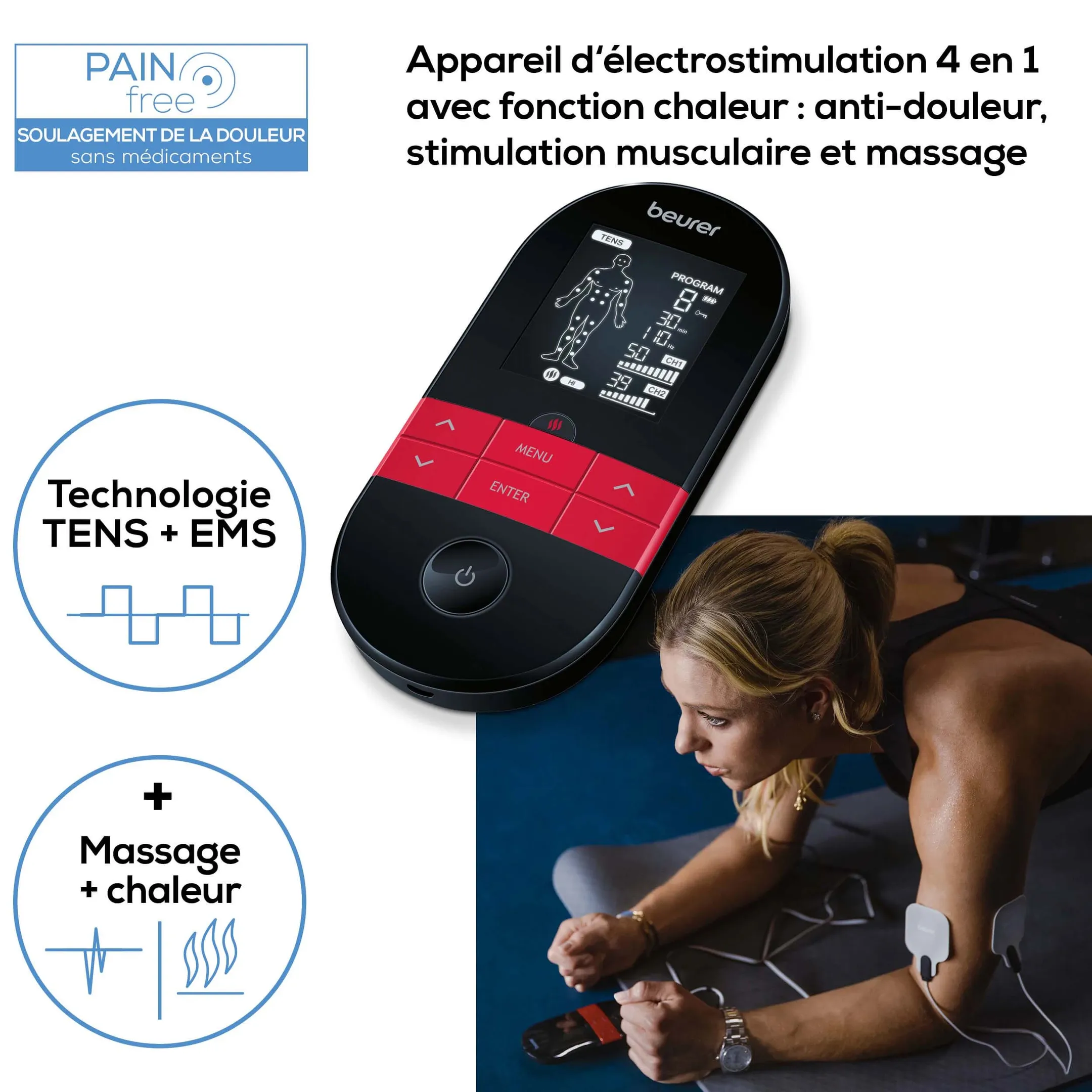 Beurer Electrostimulateur TENS/EMS numérique avec fonction de chaleur EM 59 Heat image