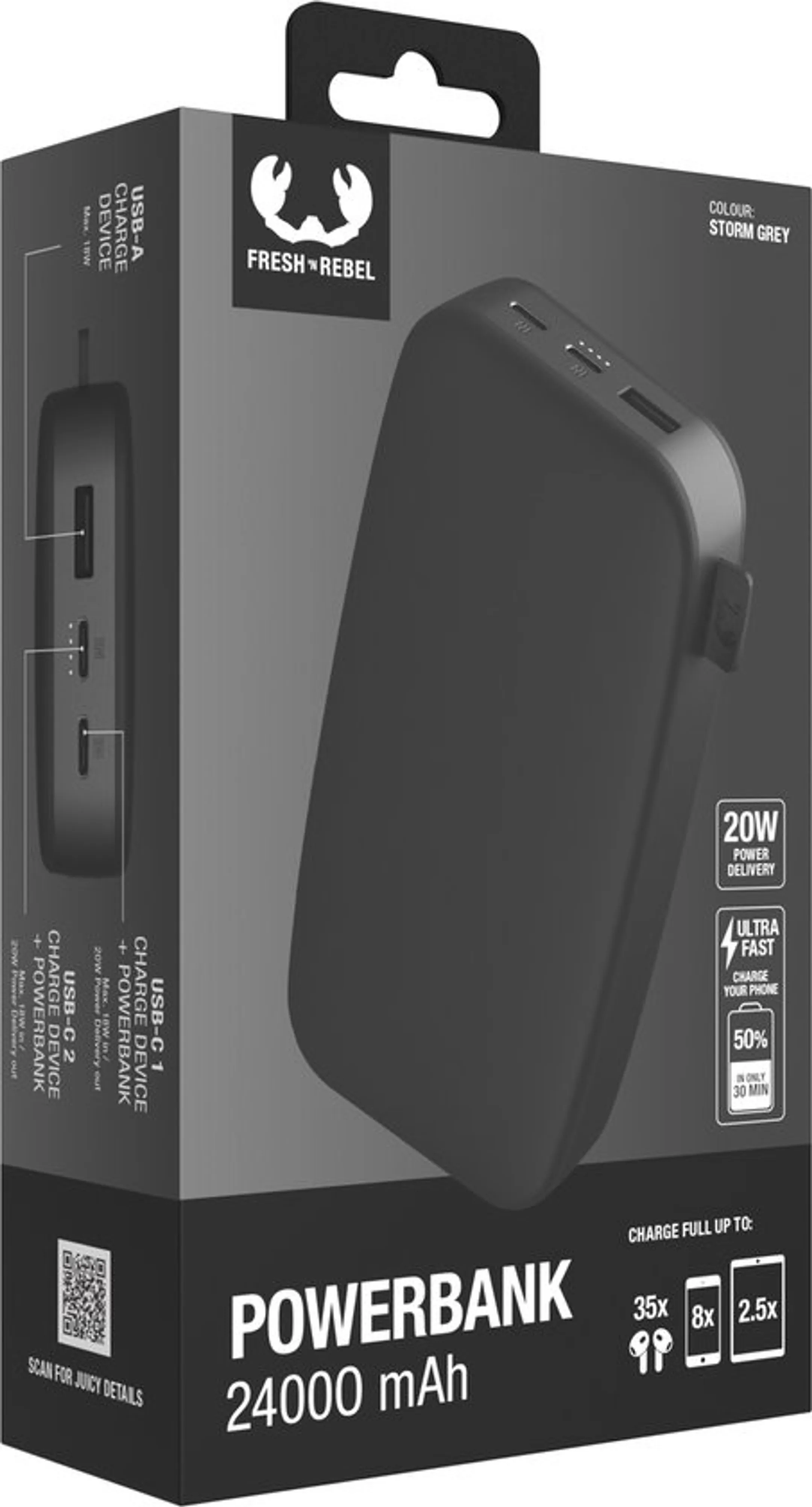 Fresh 'n Rebel Powerbank 24000 mAh USB-C - Storm Grey image