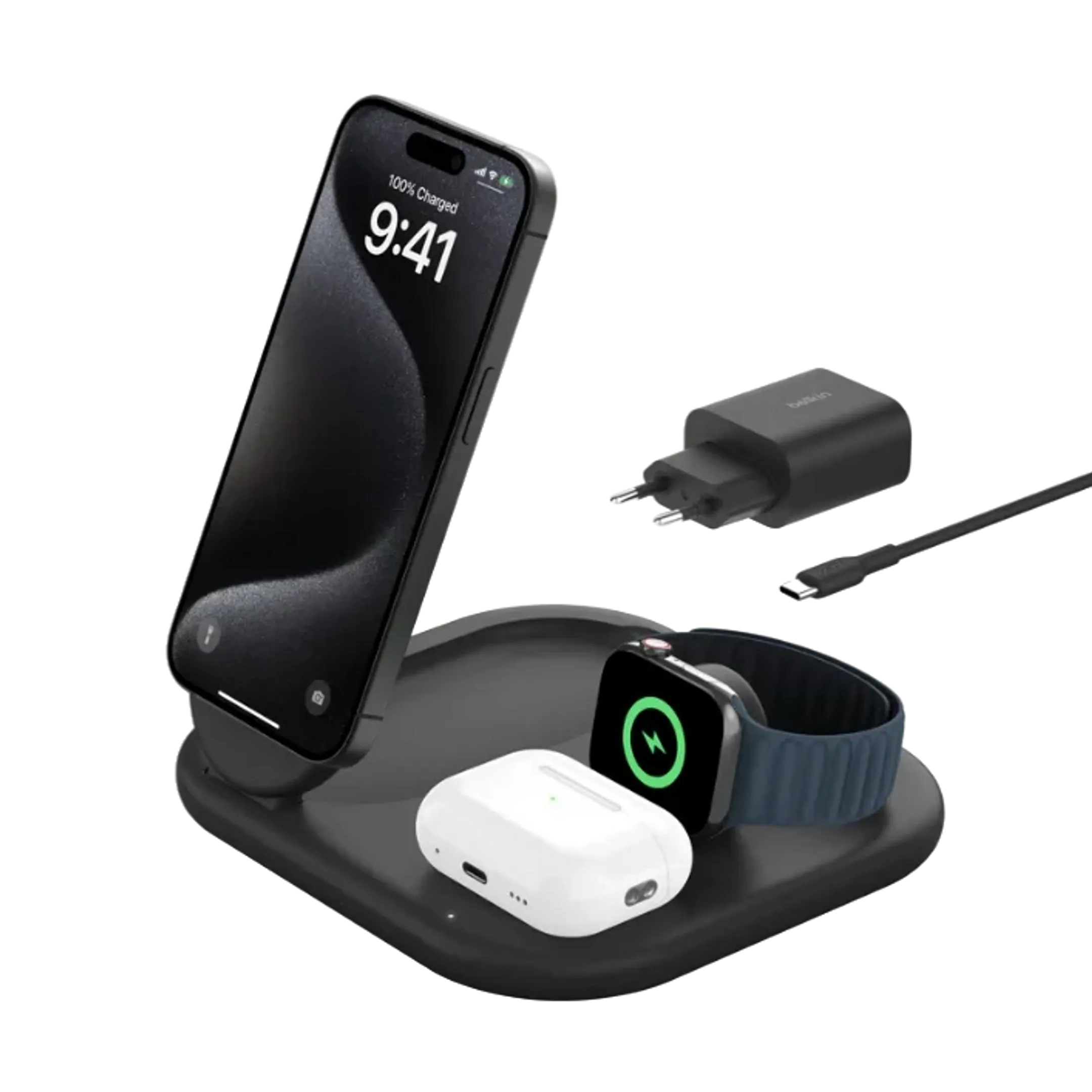 BoostCharge Pro  3-in-1 magnetisch laadstation met Qi2 (15 W) - Zwart