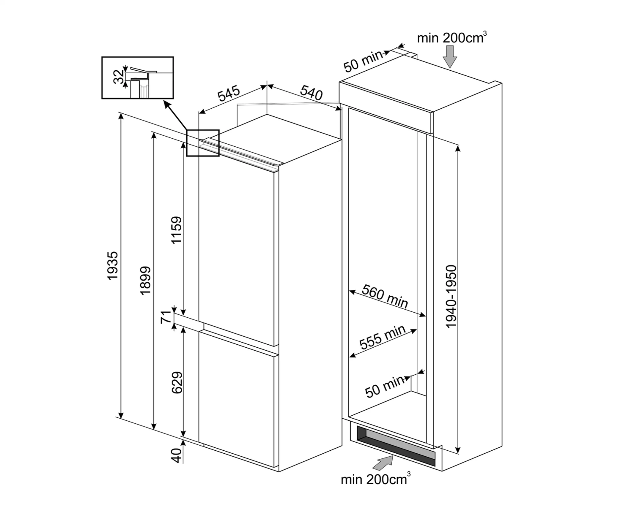 Smeg Combi frigo congélateur encastrable C8194TNE image
