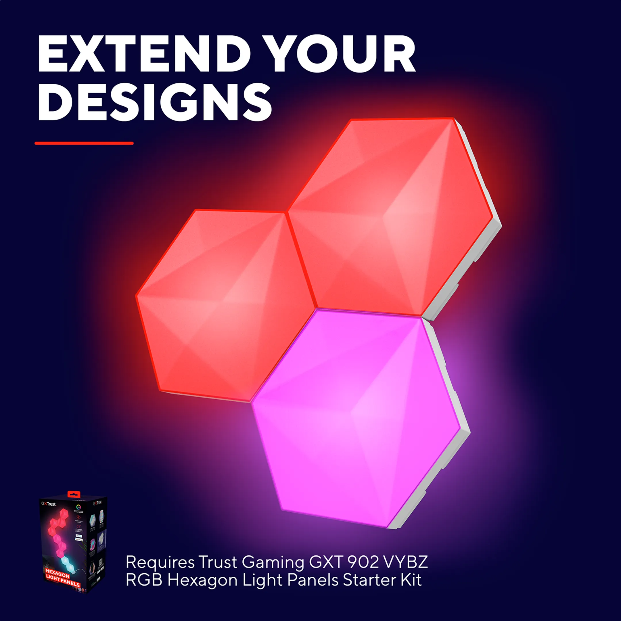 Trust GXT 903 VYBZ Kit d'extension 3 pièces pour panneaux lumineux hexagonaux RVB image