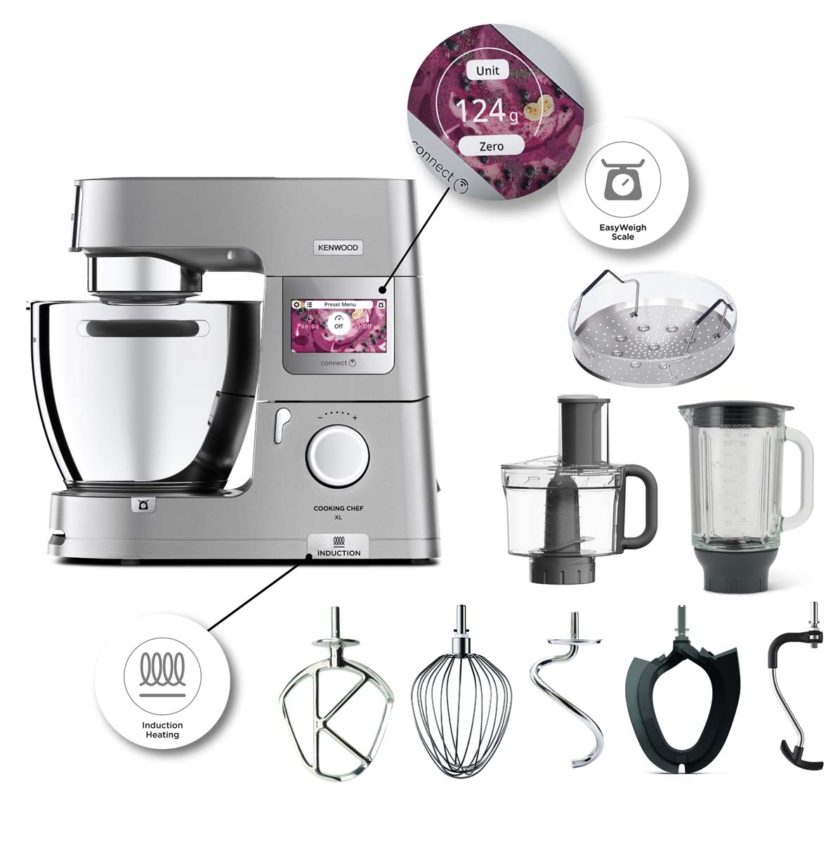 Kenwood Keukenrobot Cooking Chef XL met geïntegreerde weegschaal en kookfunctie KCL95.424SI
