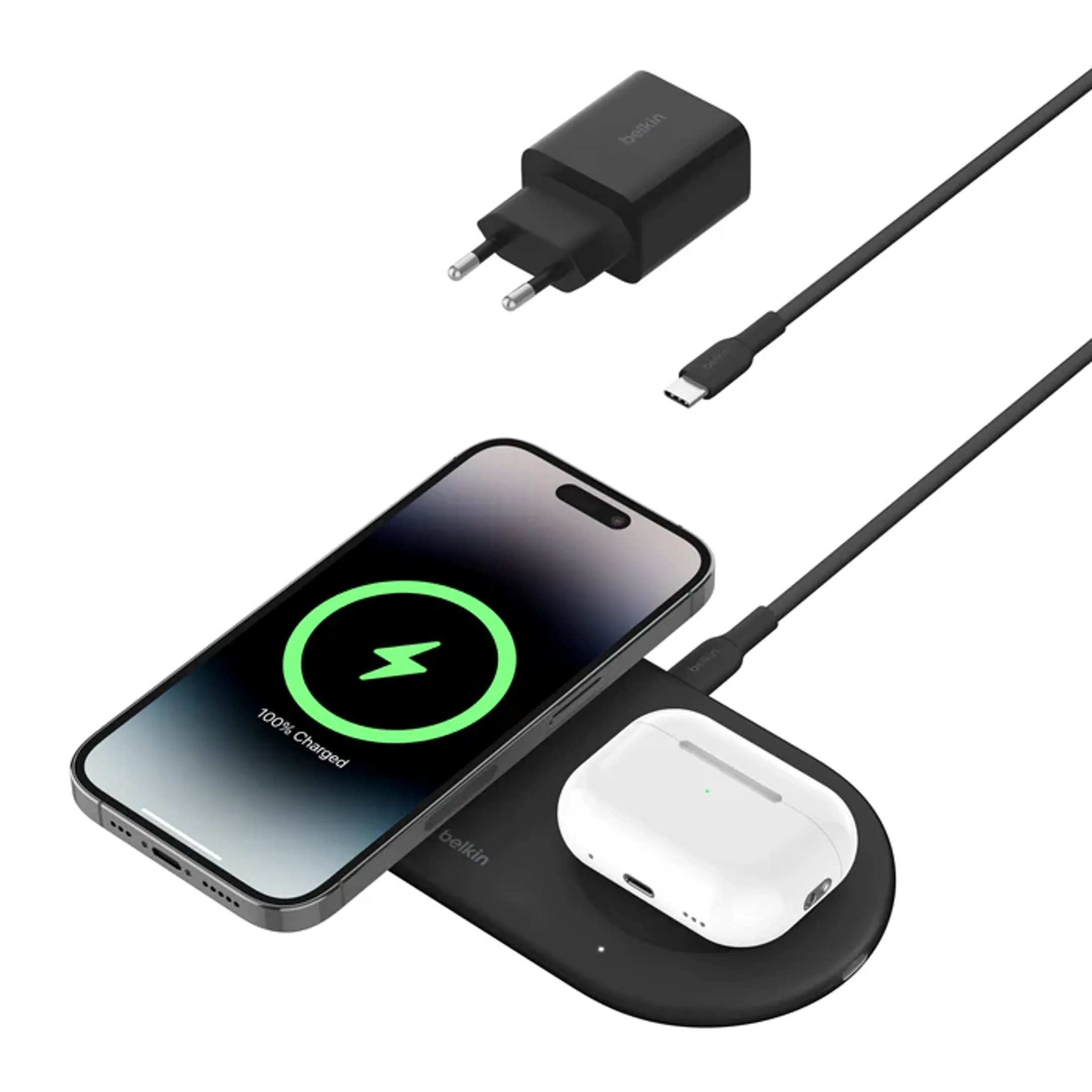 BoostCharge Pro | Station de charge magnétique 2-en-1 avec Qi2 (15 W) - Noir