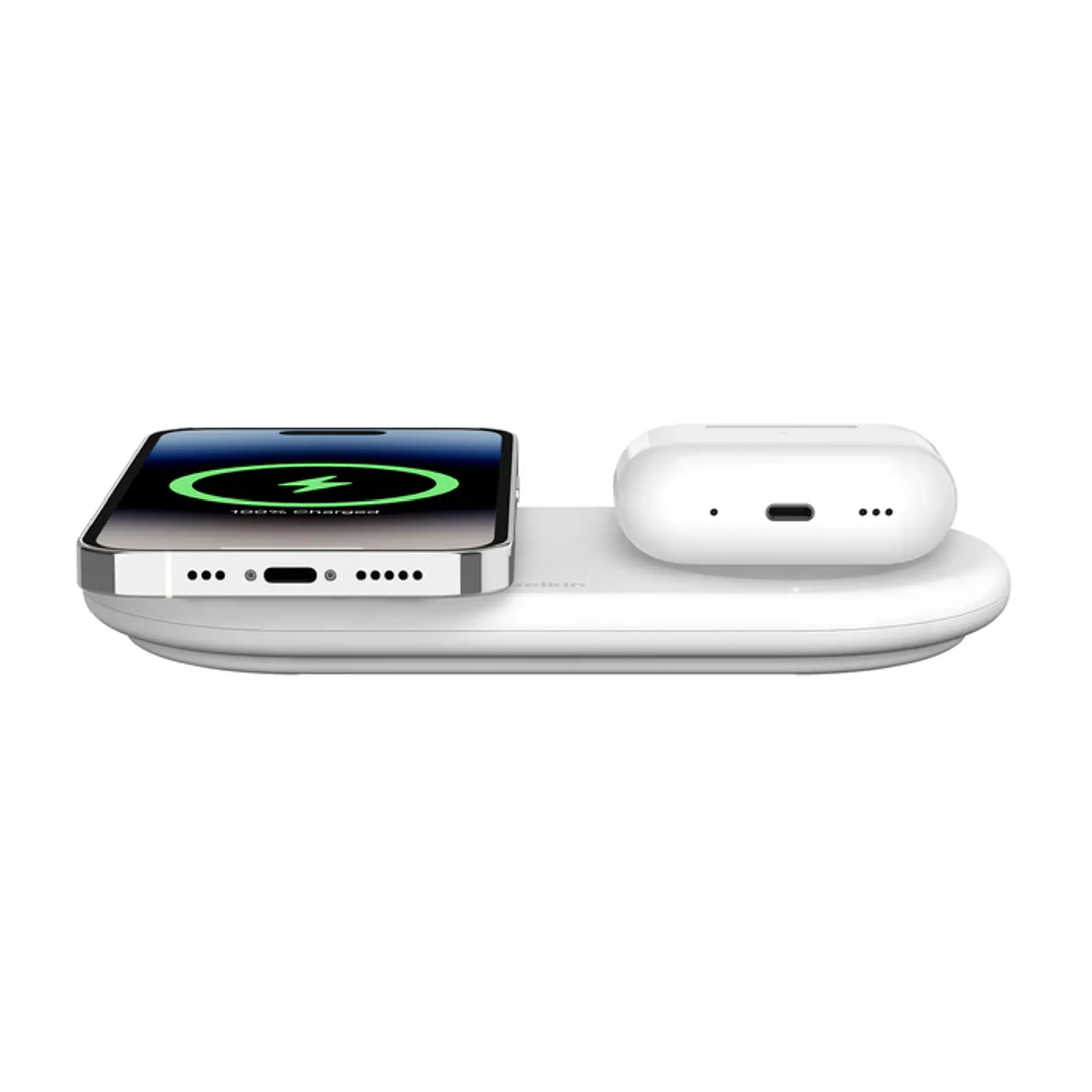 BoostCharge Pro | Station de charge magnétique 2-en-1 avec Qi2 (15 W) - Blanc