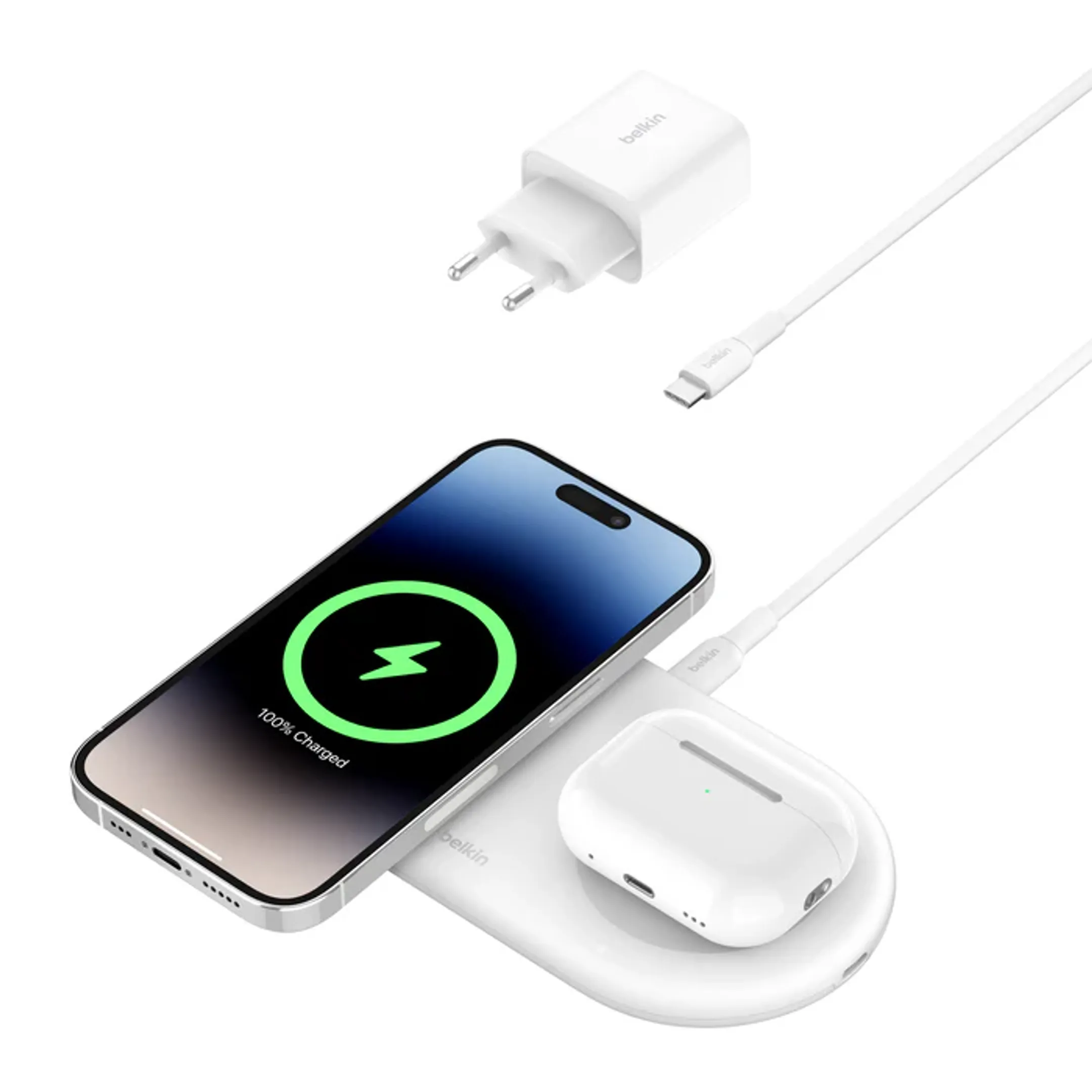 BoostCharge Pro | Station de charge magnétique 2-en-1 avec Qi2 (15 W) - Blanc