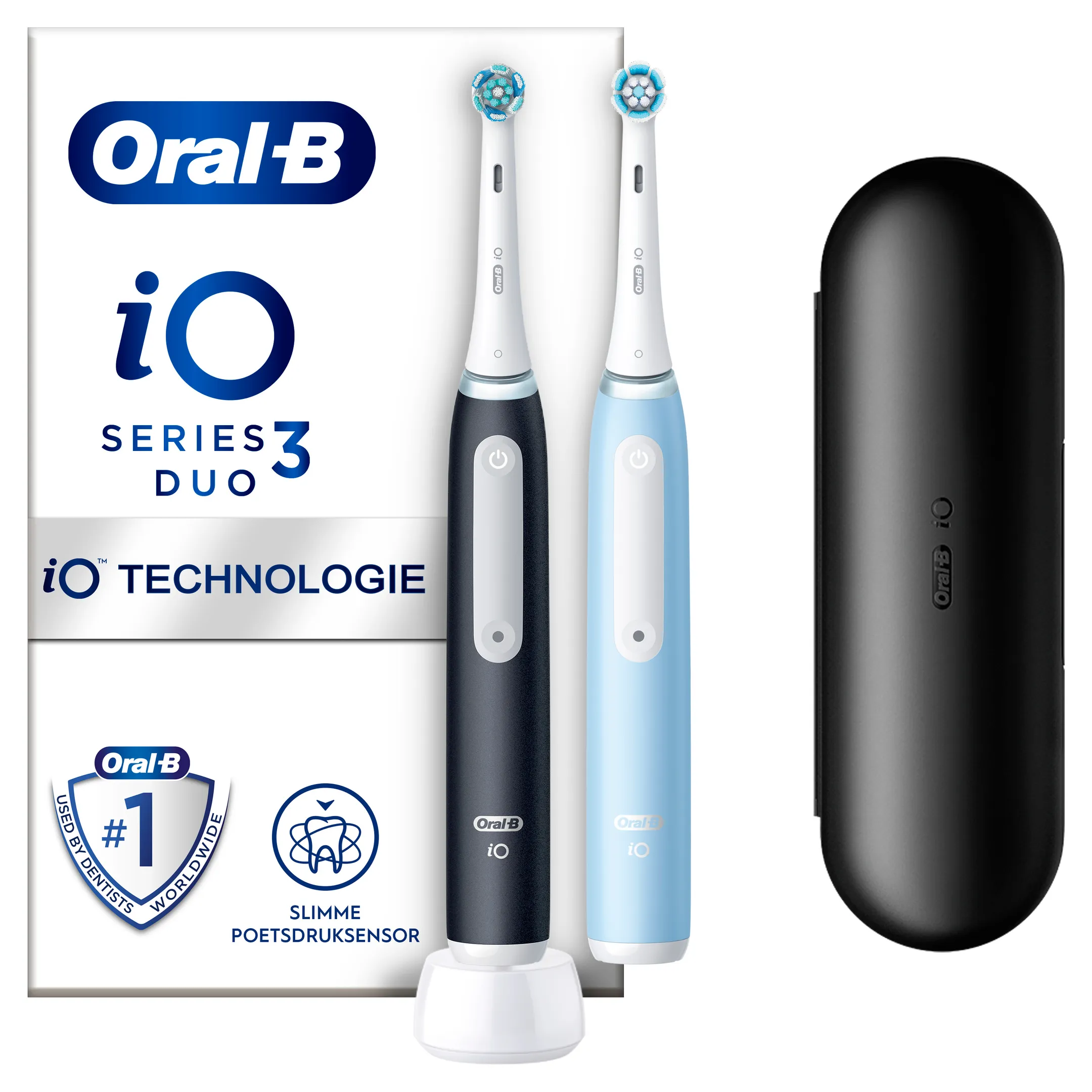 Brosse à dents électrique iO3 Duo Matt Noir/Ice Bleu + Étui de voyage