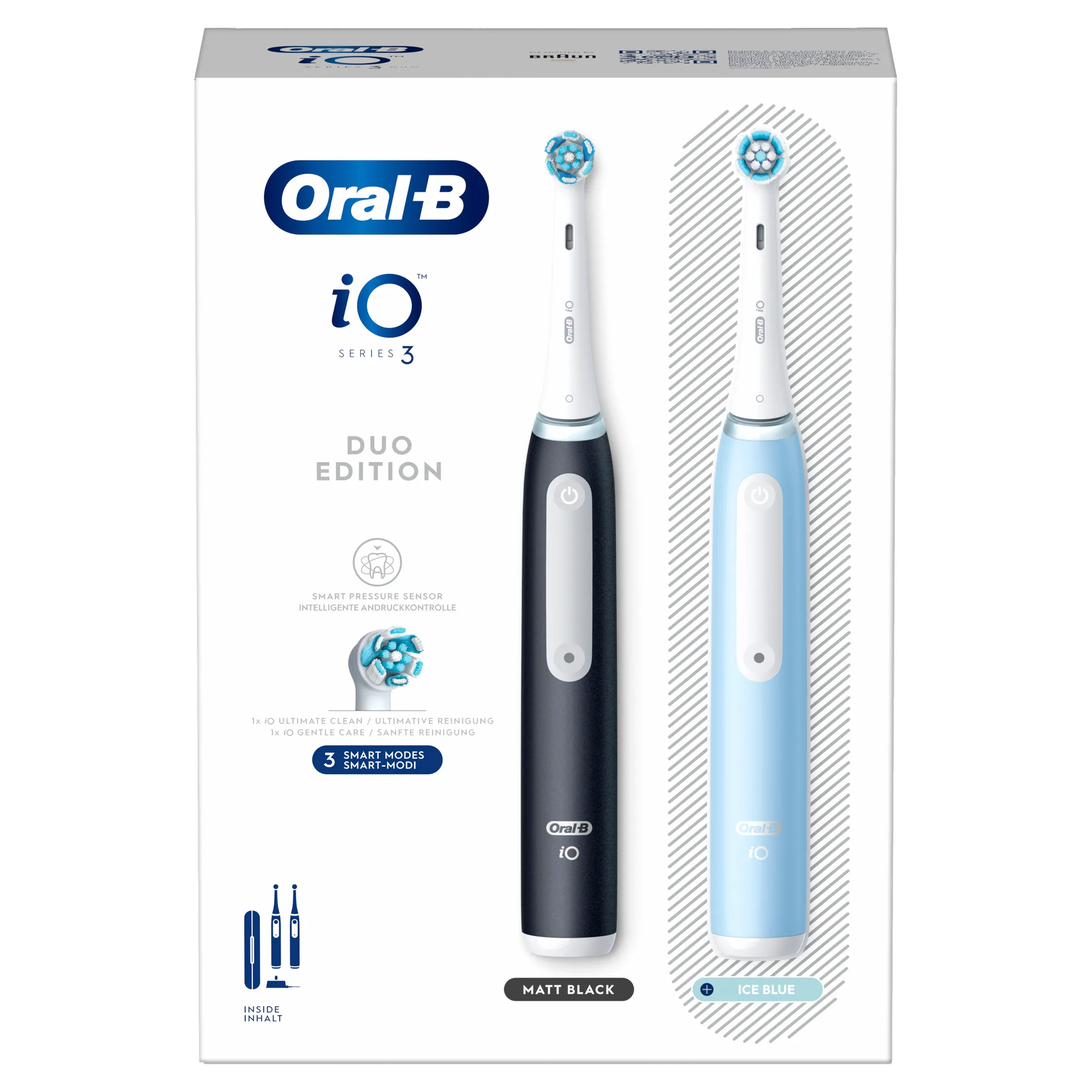 Oral-B Brosse à dents électrique iO3 Duo Matt Noir/Ice Bleu + Étui de voyage image