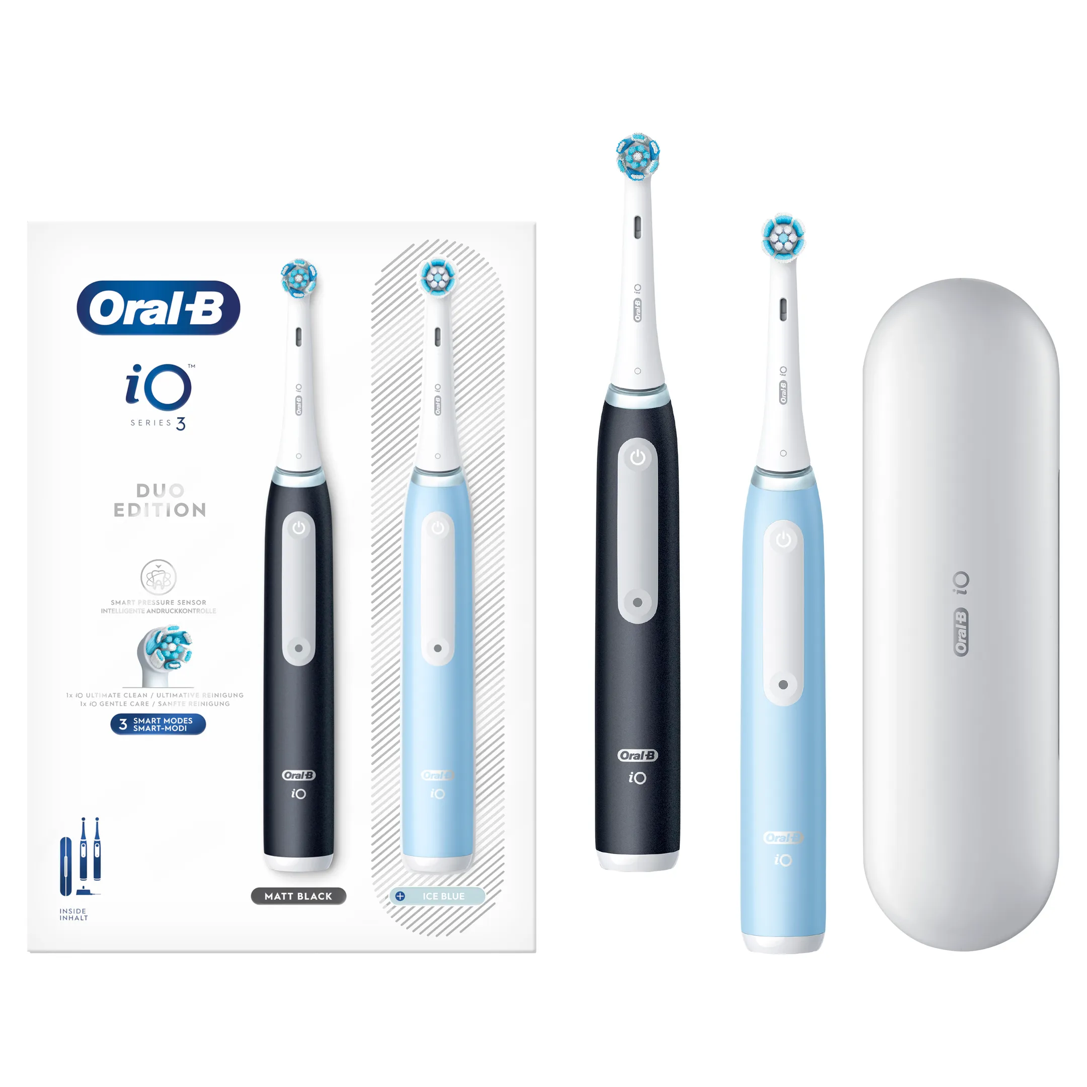Oral-B Brosse à dents électrique iO3 Duo Matt Noir/Ice Bleu + Étui de voyage image
