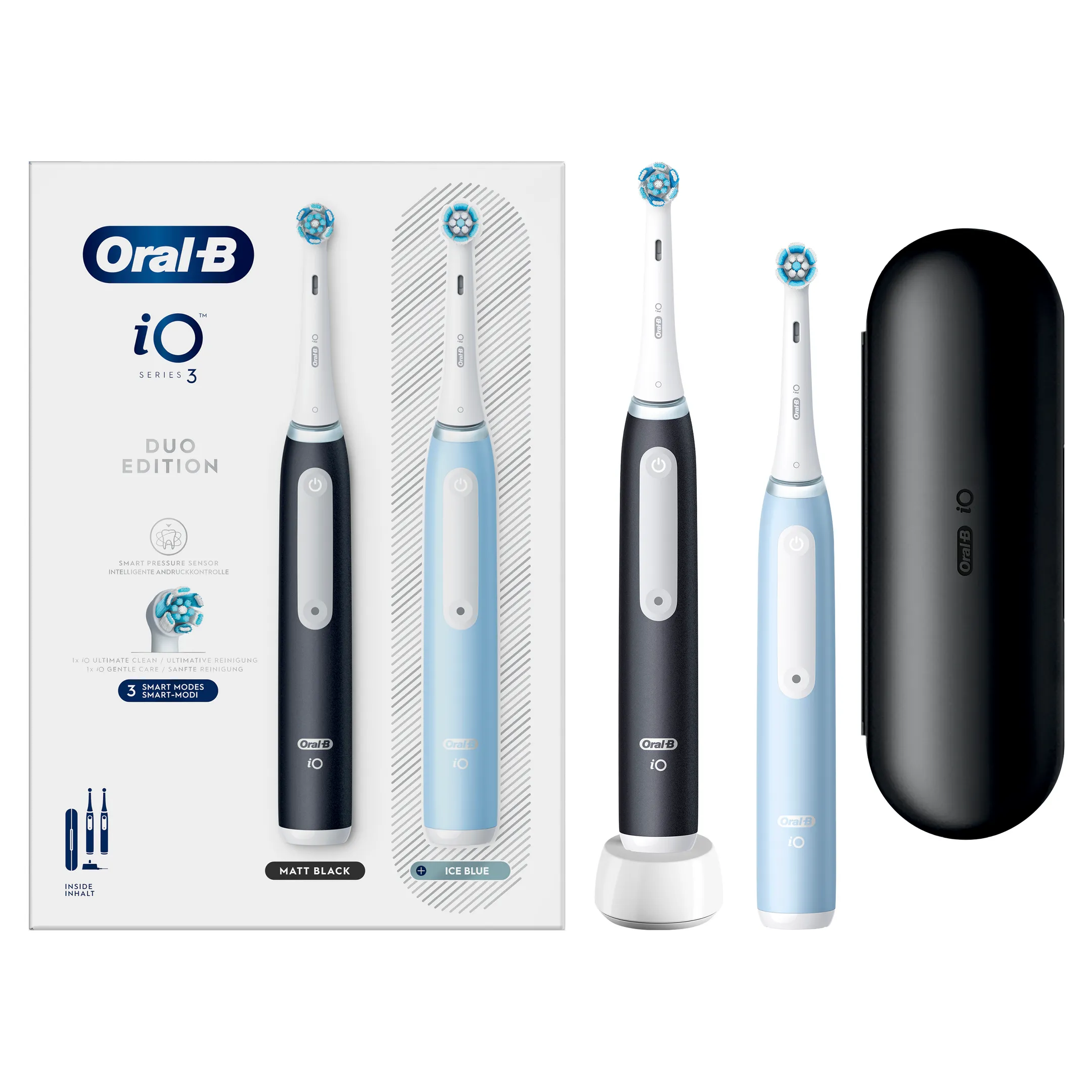 Oral-B Brosse à dents électrique iO3 Duo Matt Noir/Ice Bleu + Étui de voyage image