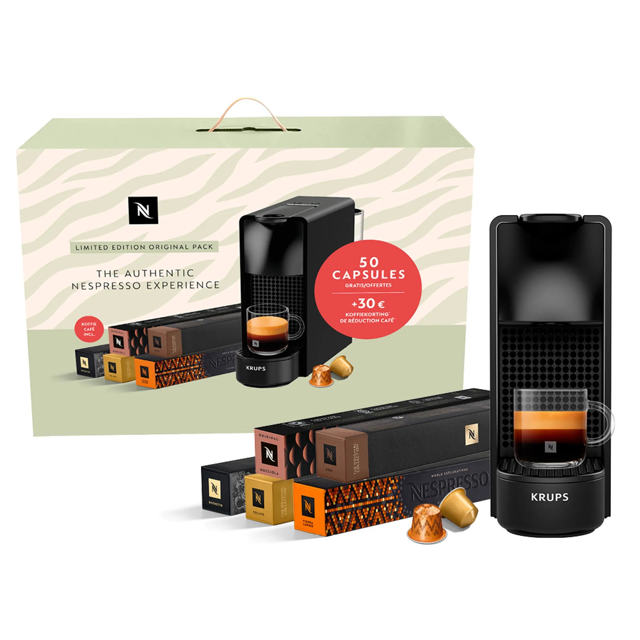 Koffiemachine Nespresso Essenza Mini Black + 50 capsules + €30 koffiekorting