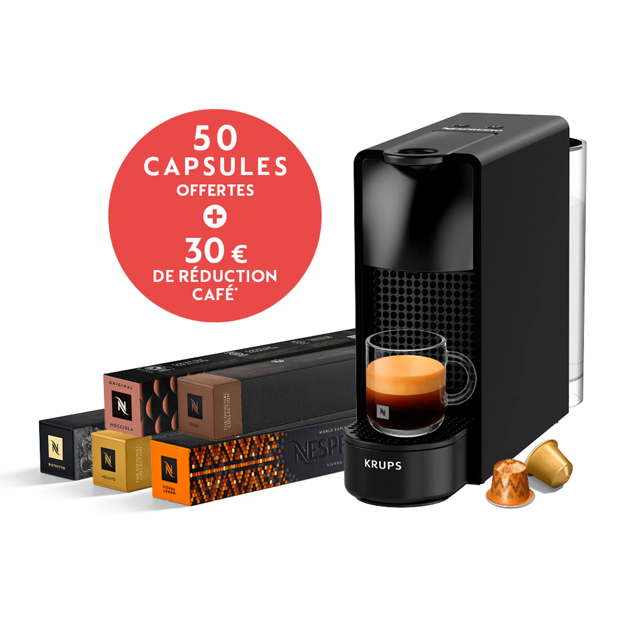 Krups Machine à café Nespresso Essenza Mini Black + 50 capsules + 30 € de réduction café image