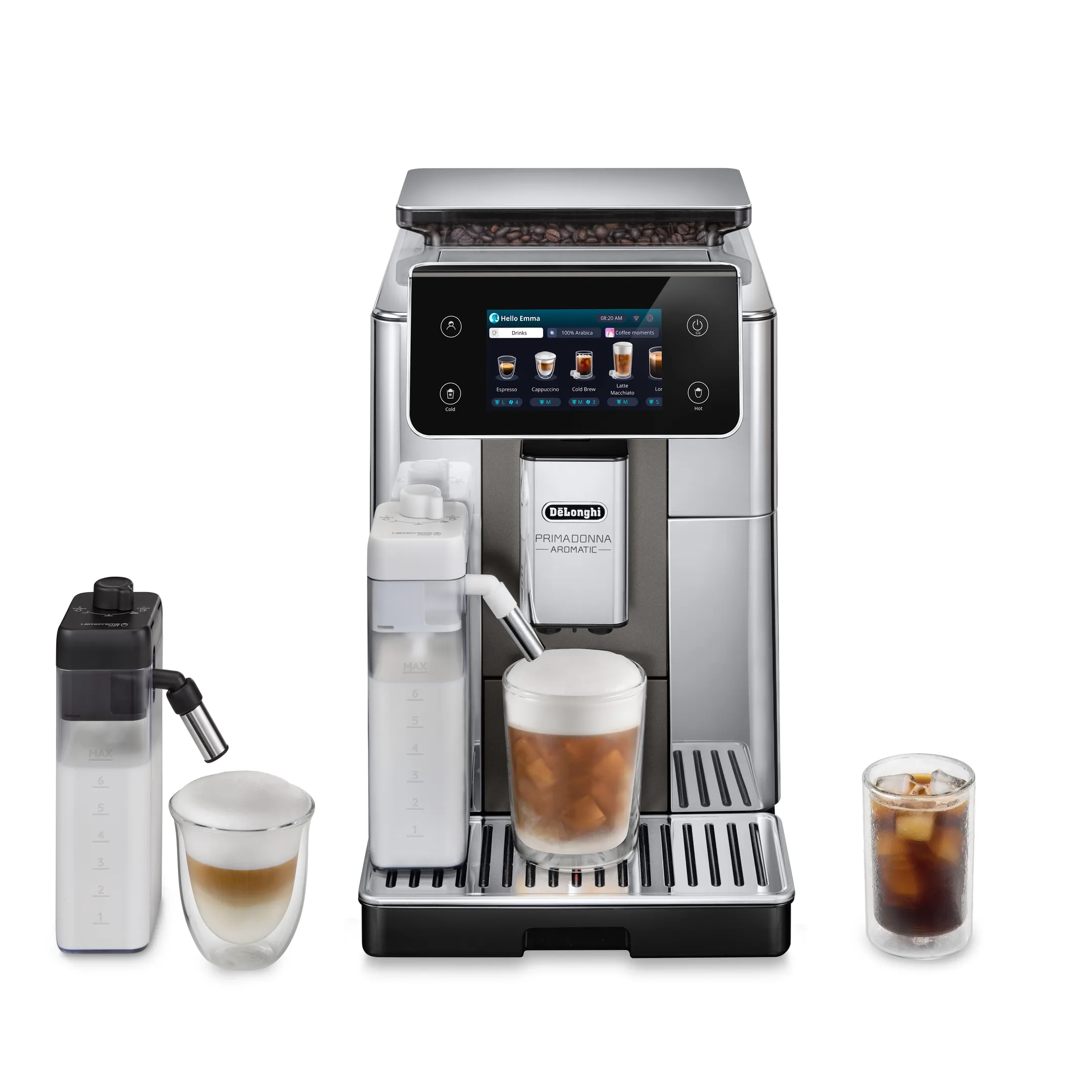 Volautomatische espressomachine PrimaDonna Aromatic + Cold Brew + Melkreservoir ECAM630.75.TSM
