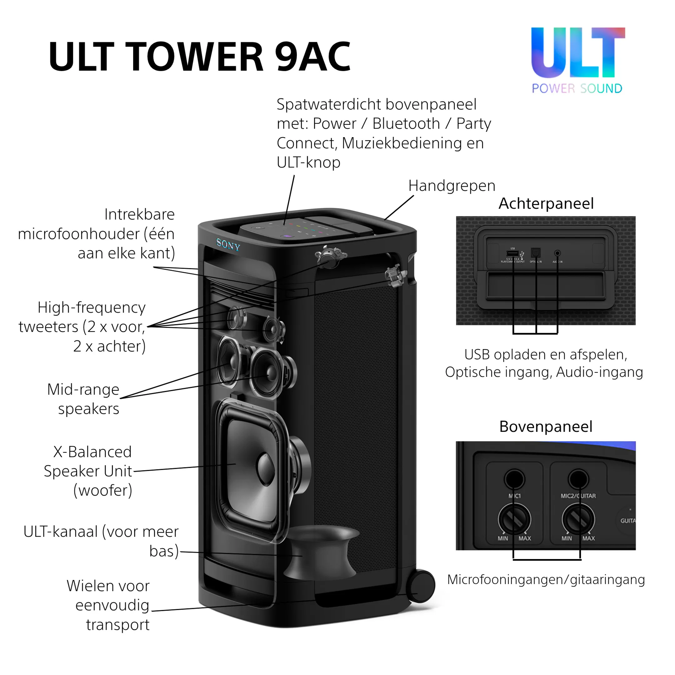 Sony Party speaker ULT Tower 9 - Zwart image