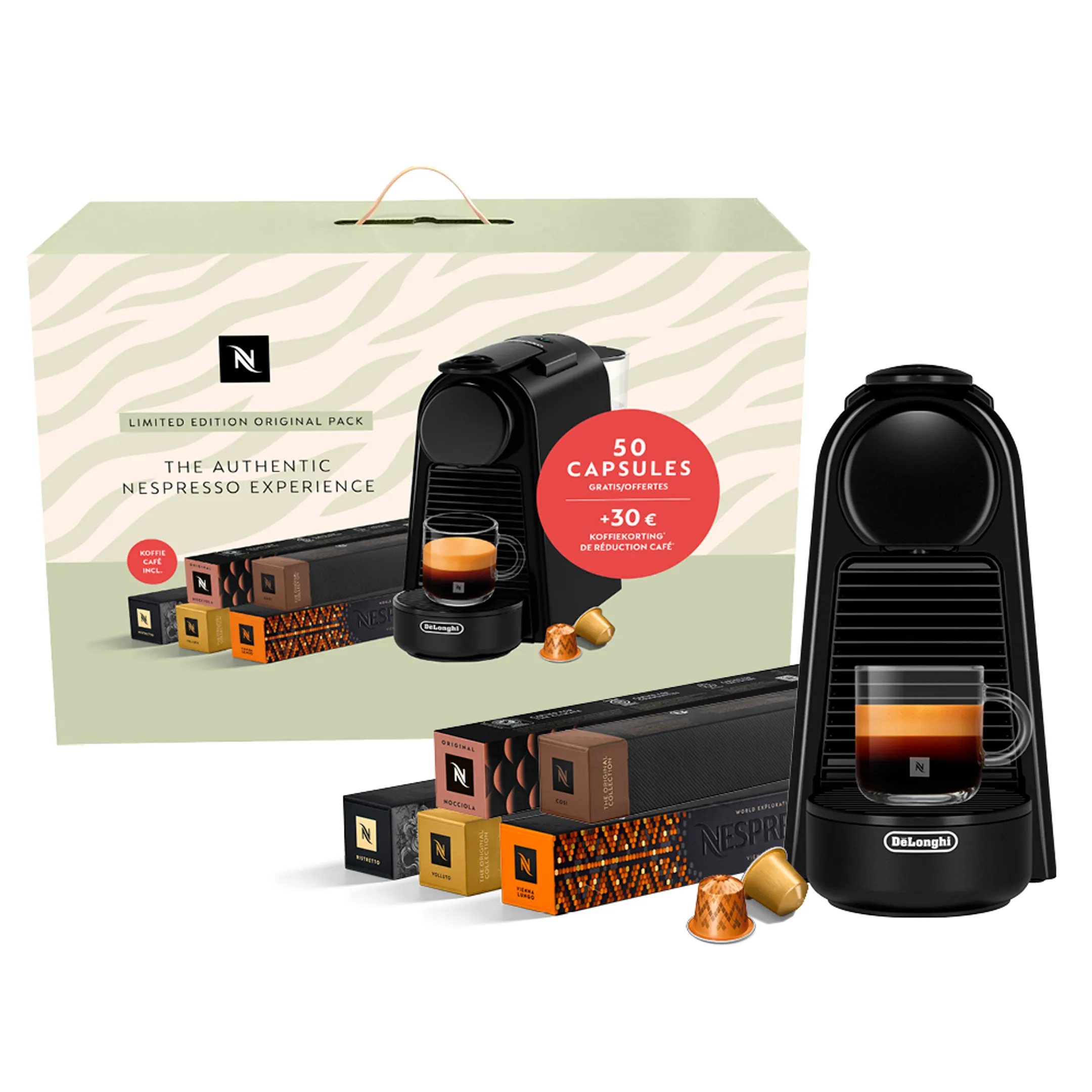 Koffiemachine Nespresso Essenza Mini Black + 50 capsules + €30 koffiekorting