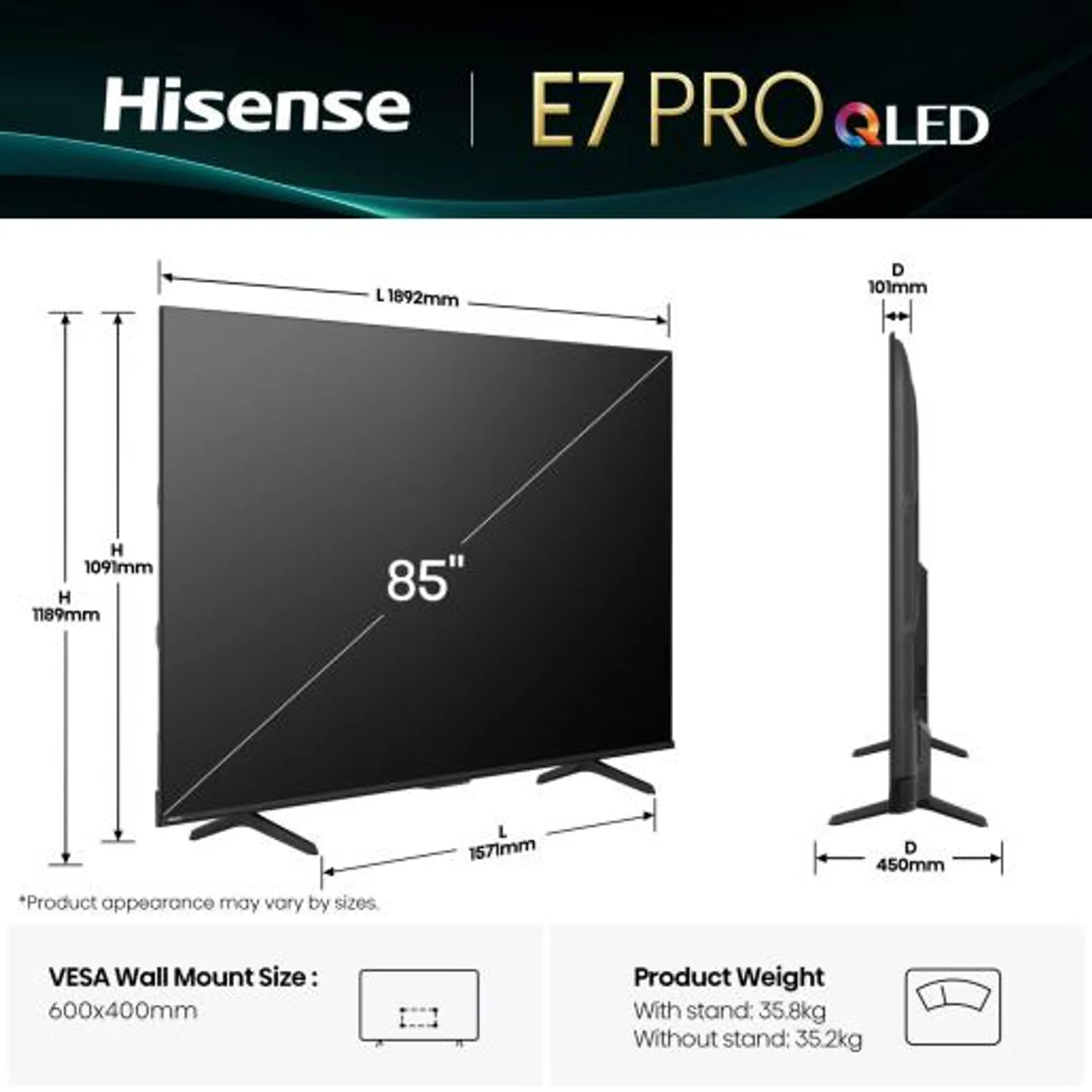Hisense TV QLED 85E79Q PRO 4K (2025) - 85 pouces image