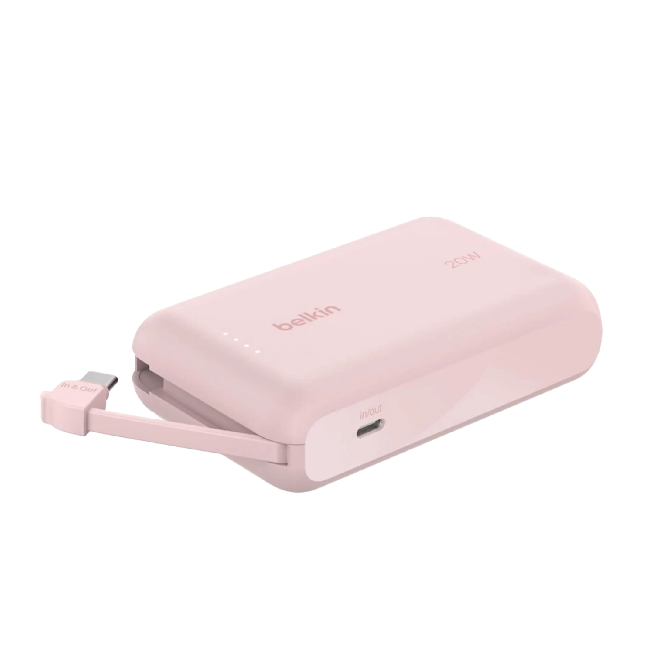 Batterie externe 10 000 mAh avec câble intégré - Rose