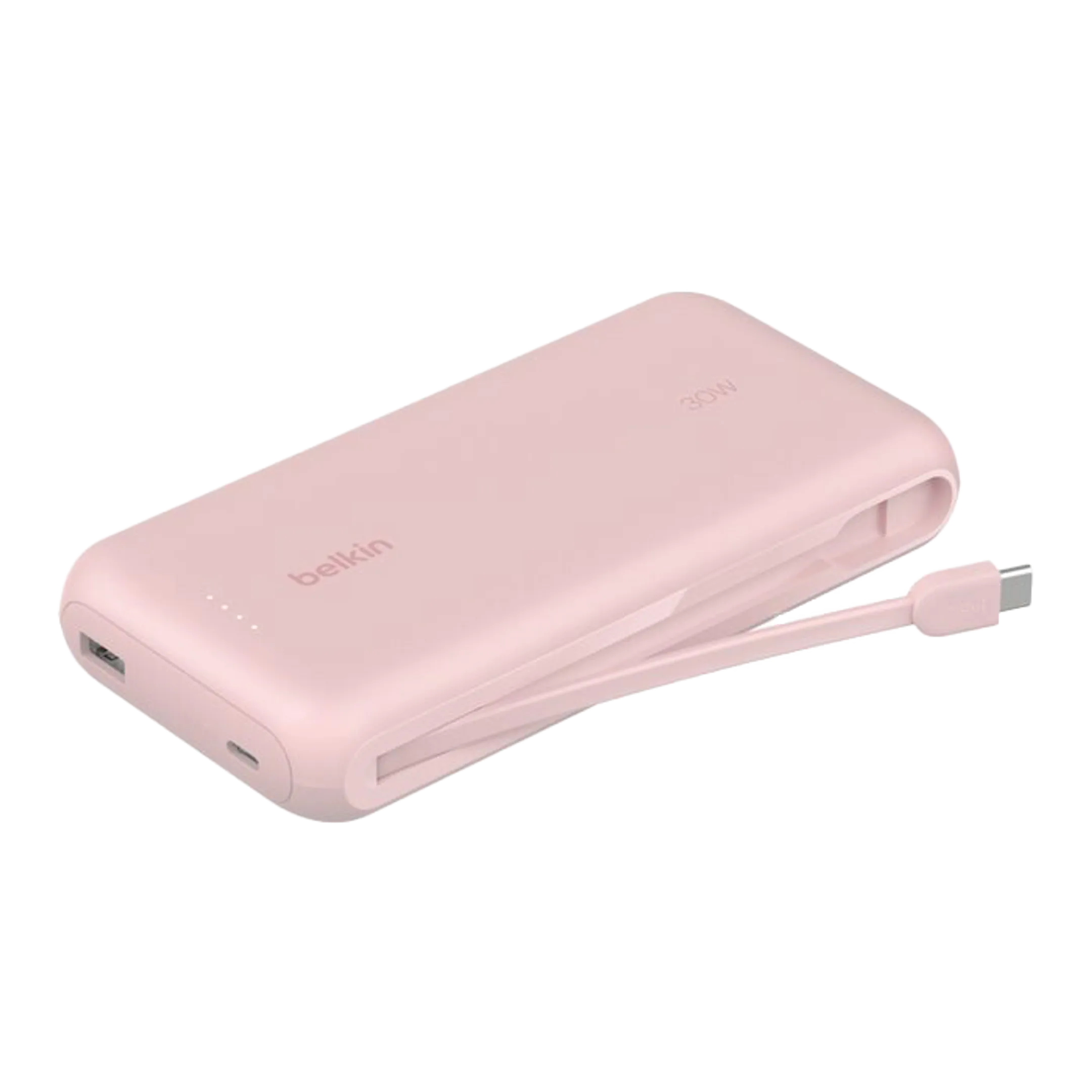 Batterie externe 20 000 mAh avec câble intégré - Rose