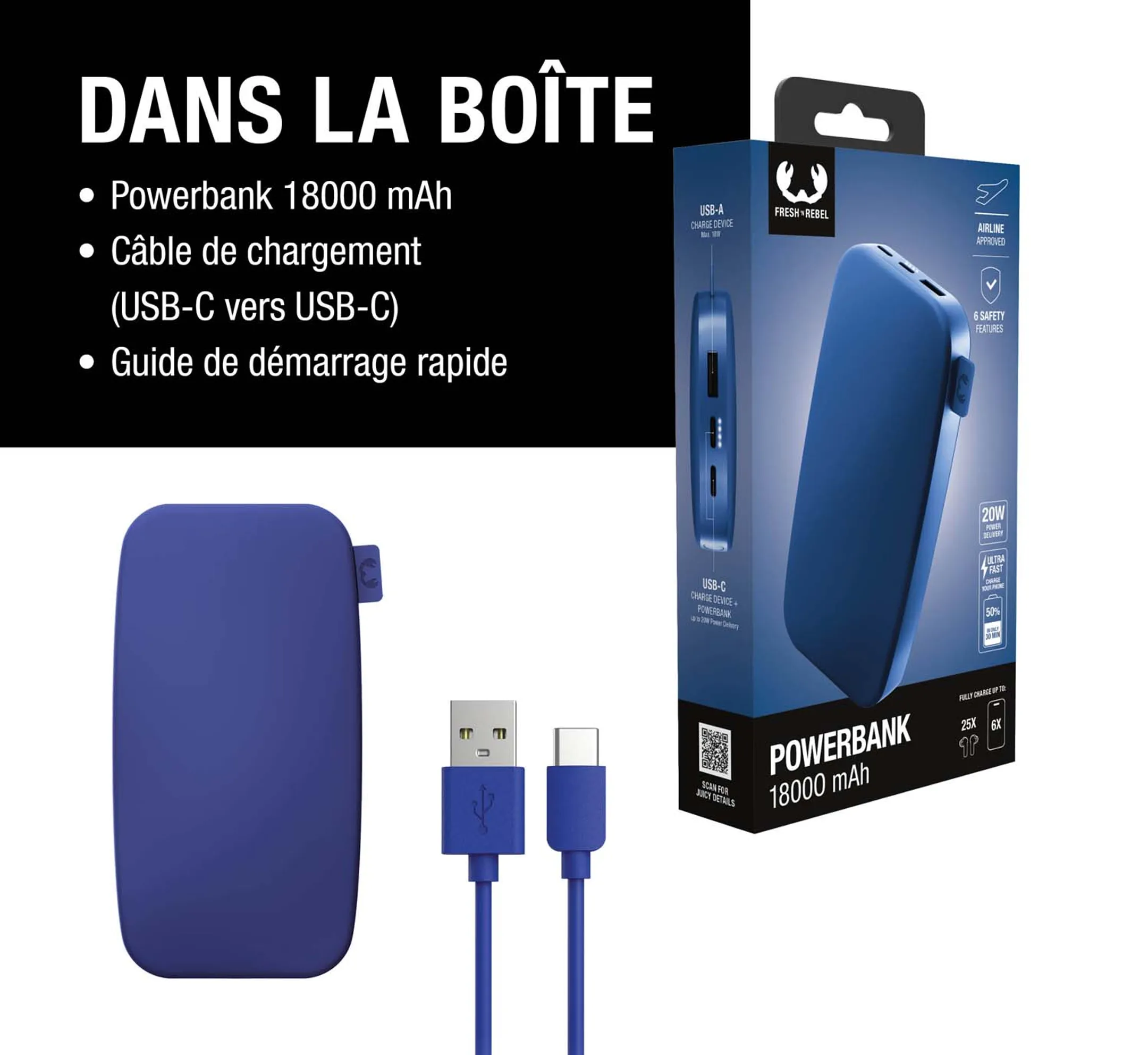 Fresh 'n Rebel Batterie externe 18.000 mAh - Bleu image