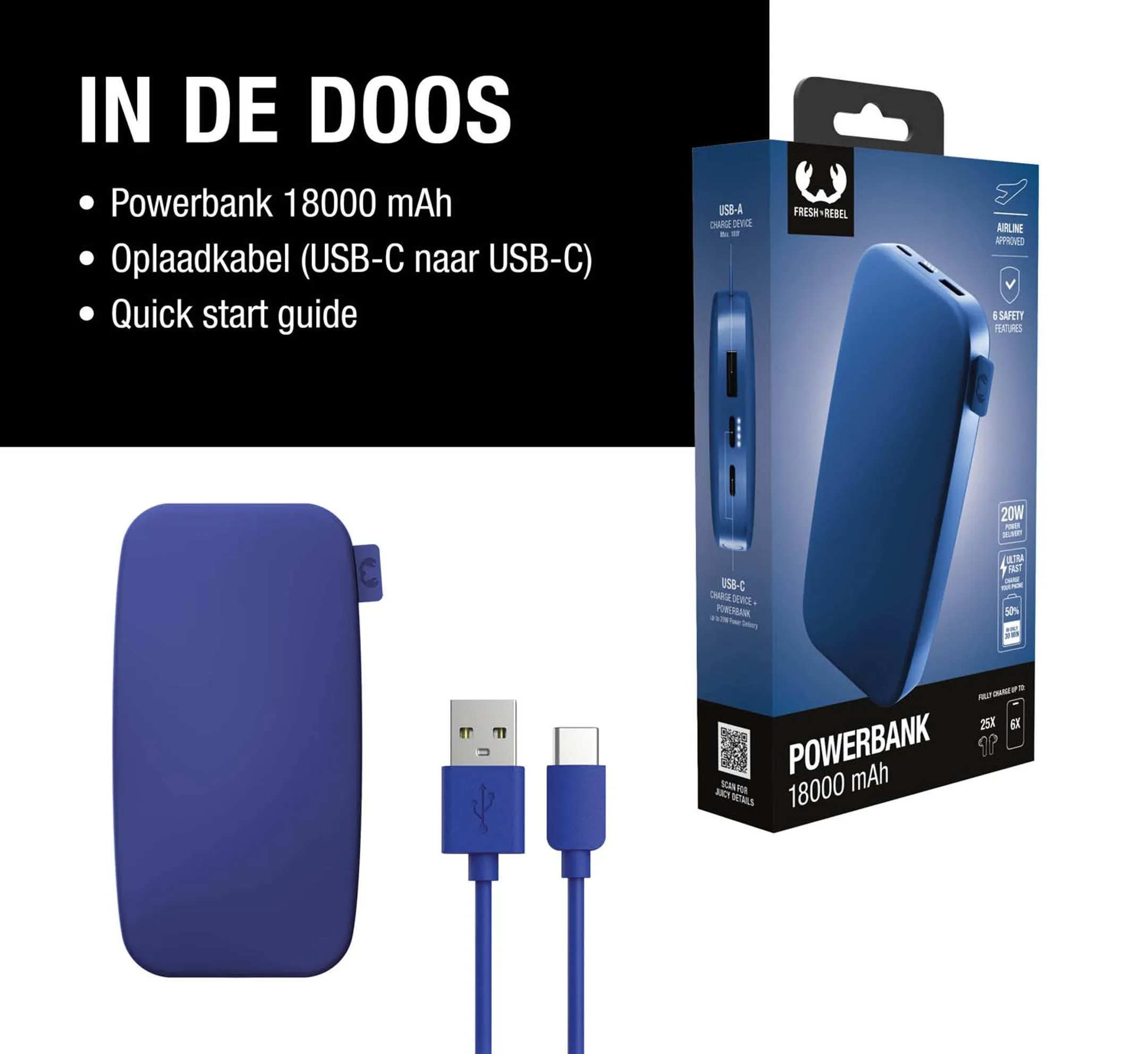Fresh 'n Rebel Powerbank 18.000 mAh - Blauw image