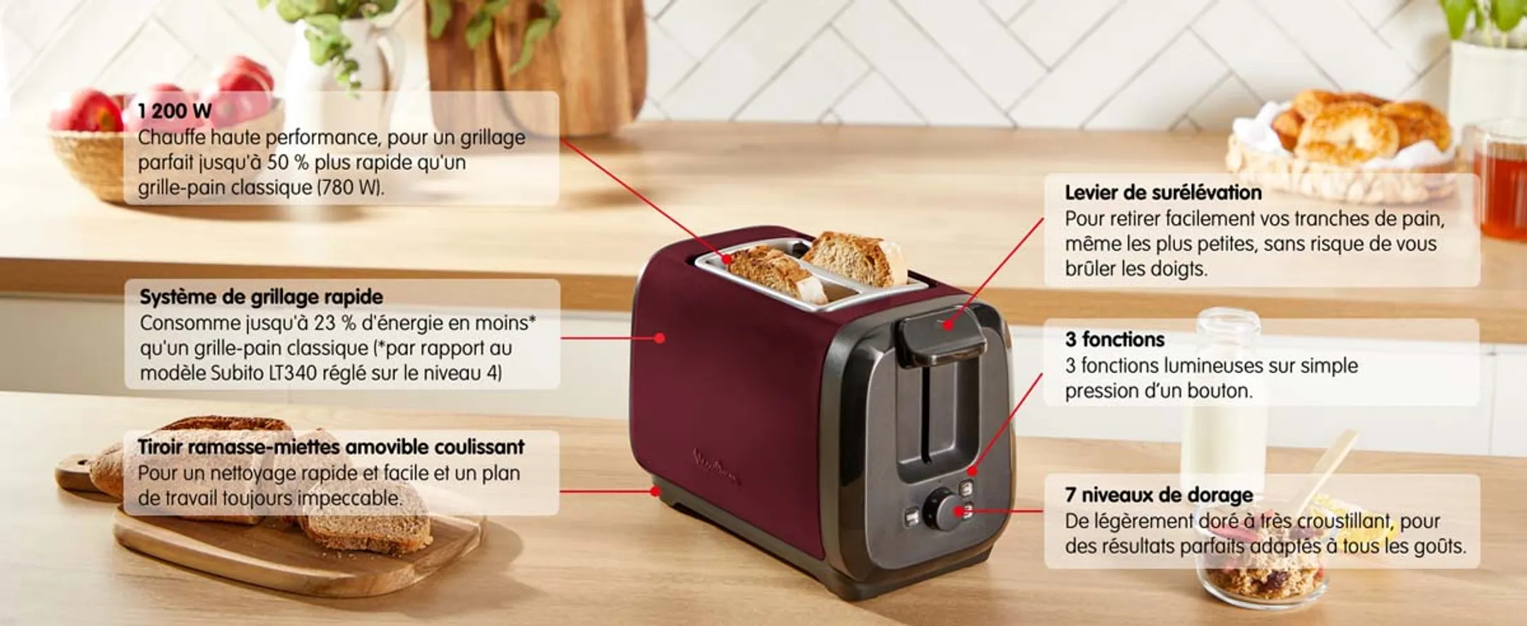 Moulinex Grille-pain Subito LT5S05E0 RED image