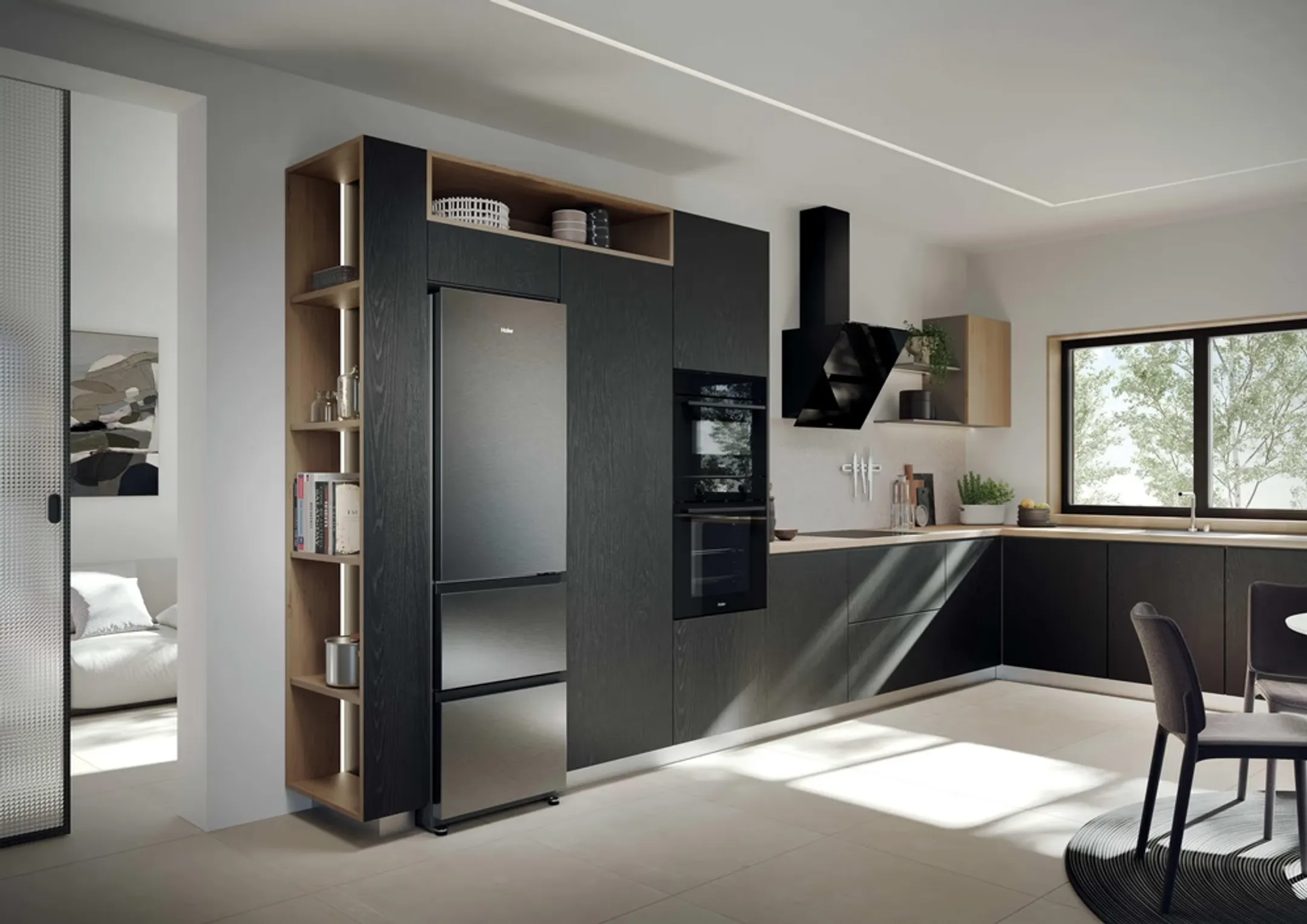 Haier Combi frigo congélateur HTR3518ENMX tiroir Direct Access image