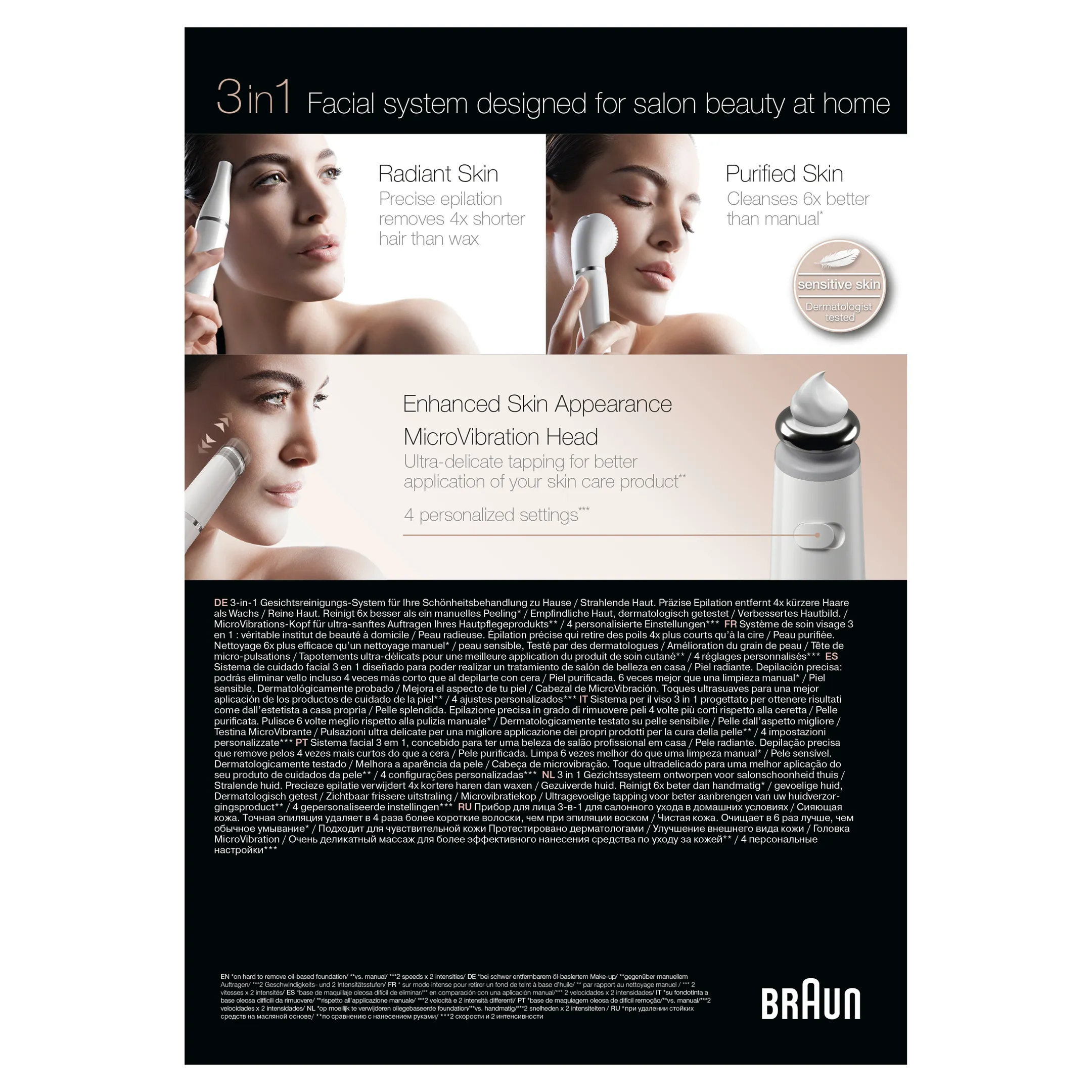 Braun FaceSpa Pro 911 Épilateur Visage Blanc/Bronze Avec 3 Accessoires image