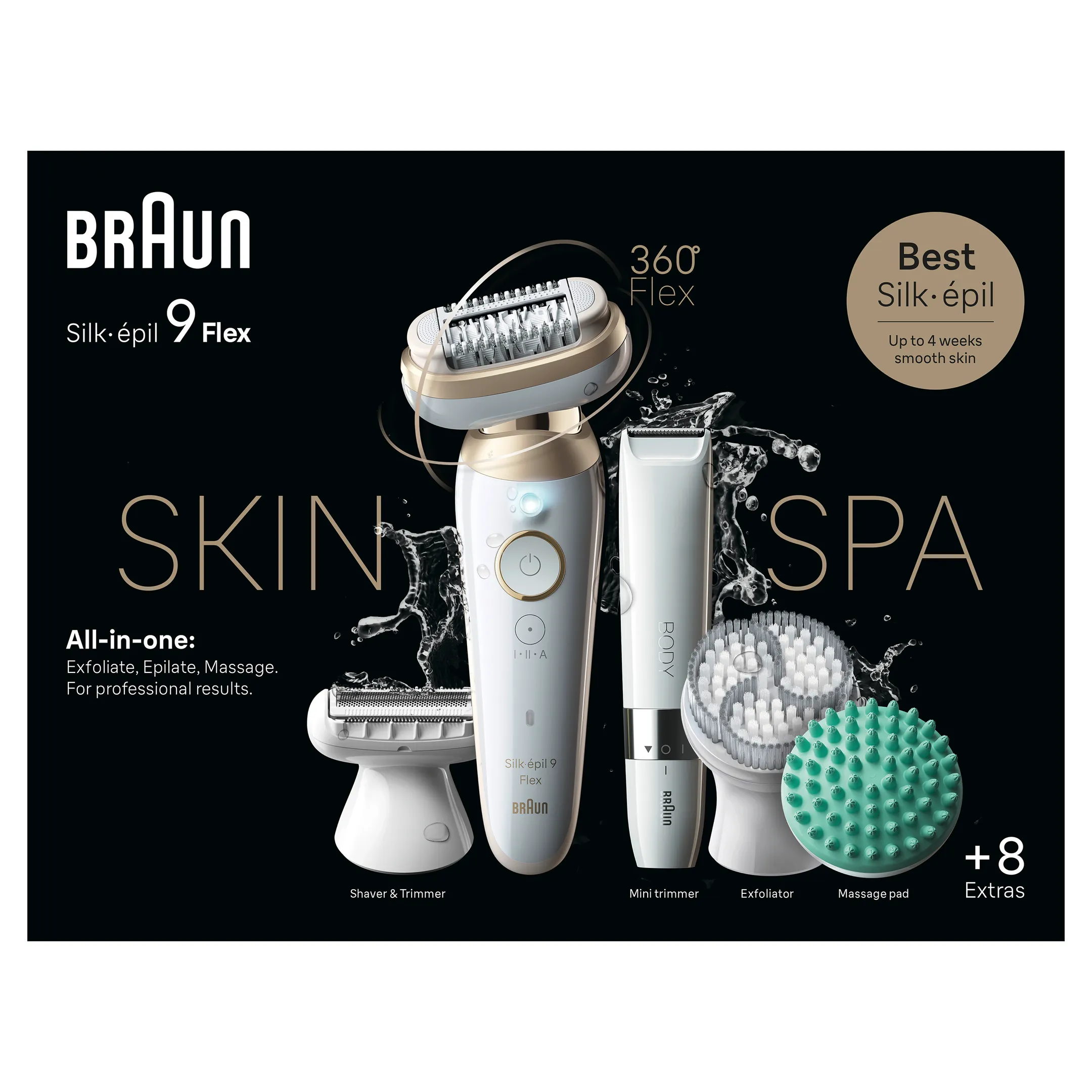 Braun Silk-épil 9 Flex SkinSpa, Épilateur Pour Une Épilation Facile, 9-481 3D, Blanc/Doré image